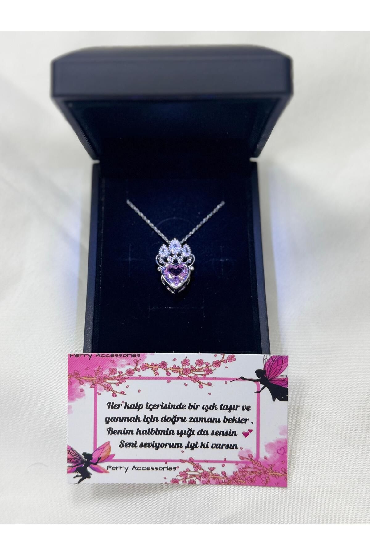 Perry Accesories özel ışıklı kutuda pembe rapunzel kolye kararmaz çelik kuğu kolye sevgiliye hediye kolye ışıklı kutu