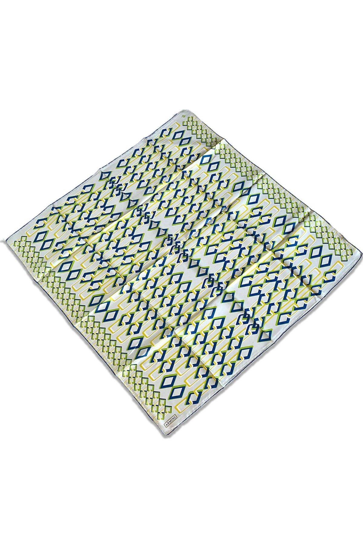 Armine Krem Geometrik Desen Tivil İpek Eşarp 9172-02