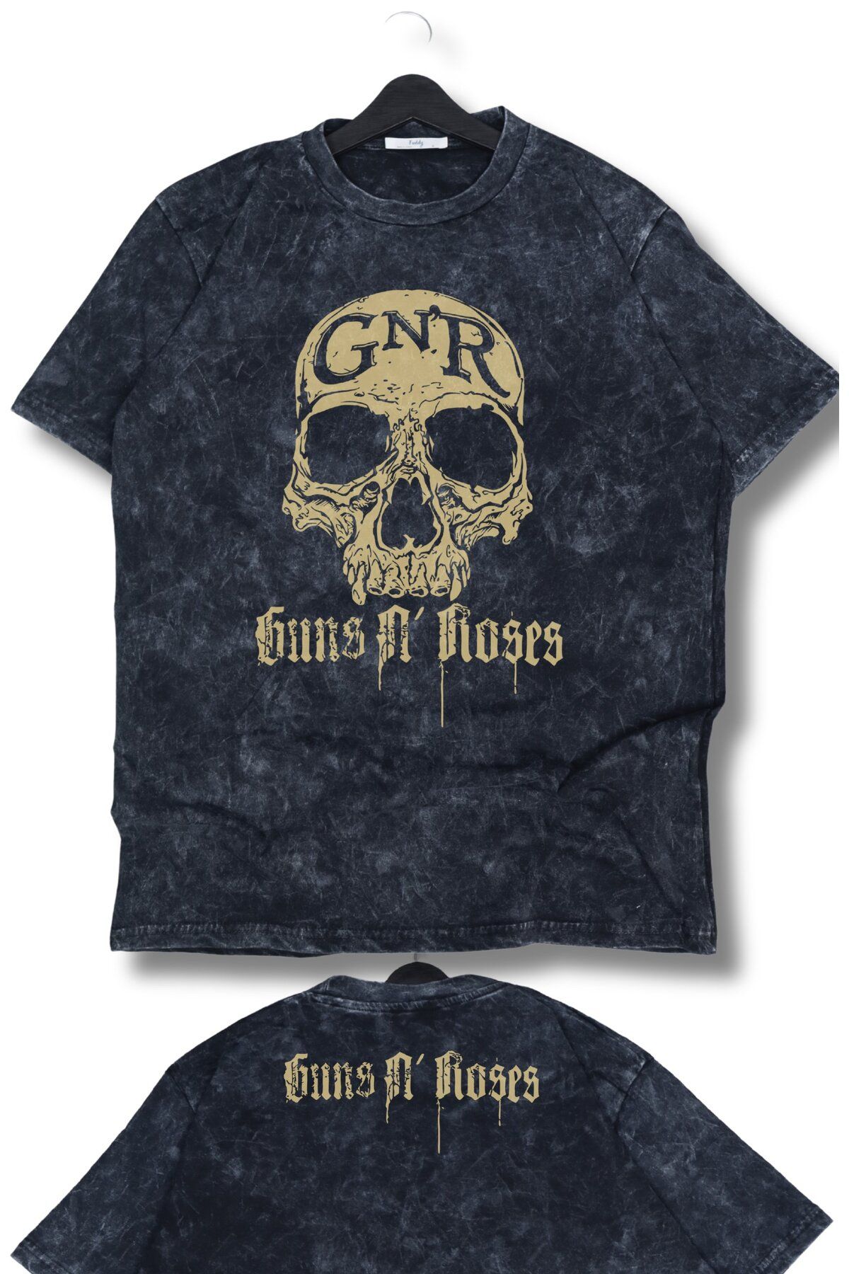 Fuddy Moda Oversize GNR Guns N' Roses Ense Baskılı Yıkamalı T-Shirt, Unisex Rock Band Temalı Vintage Tişört
