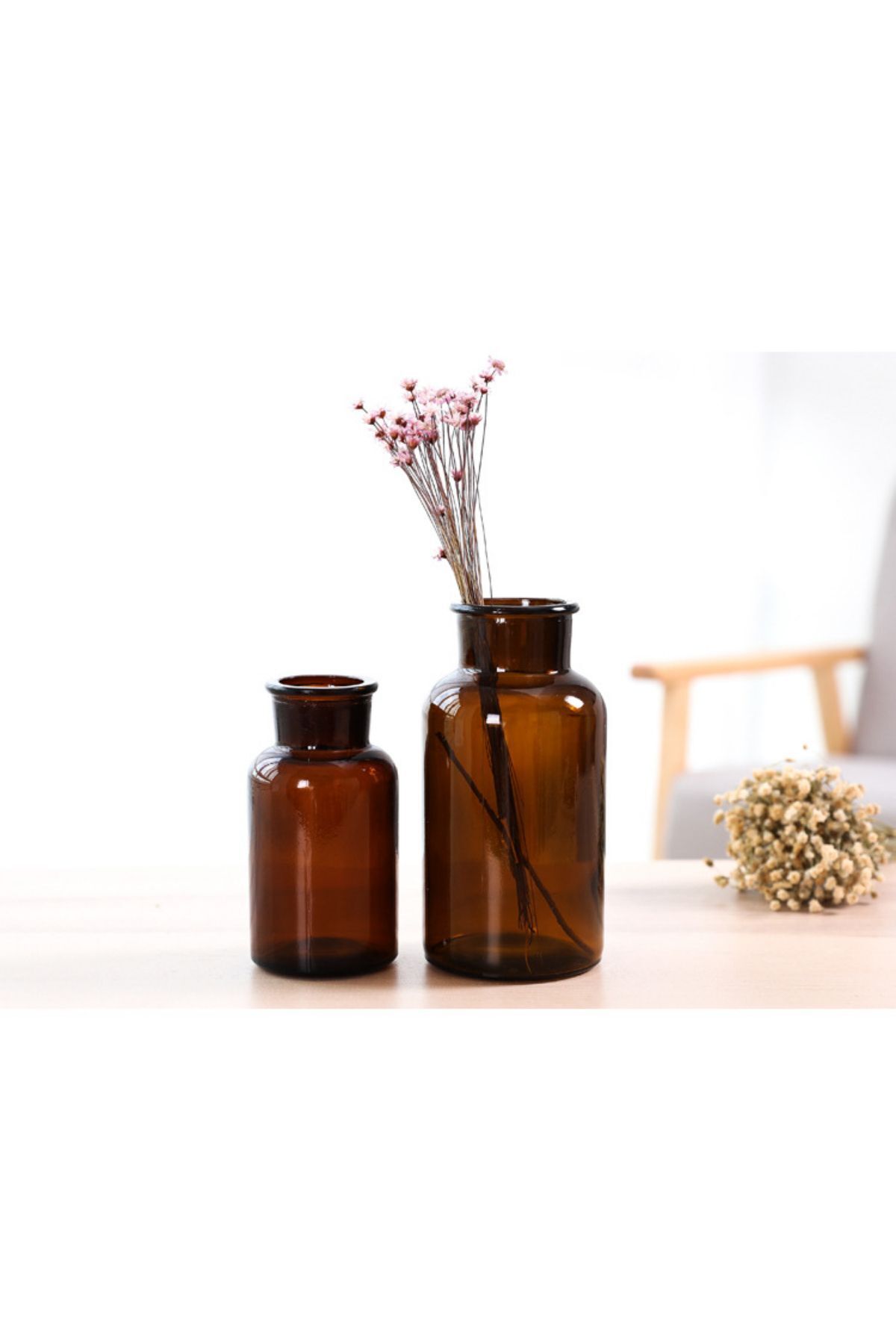 Elioure 2'li Amber Yazısız Cam Vazo Seti, 500 ml ve 250 ml boyutlarda şık tasarım