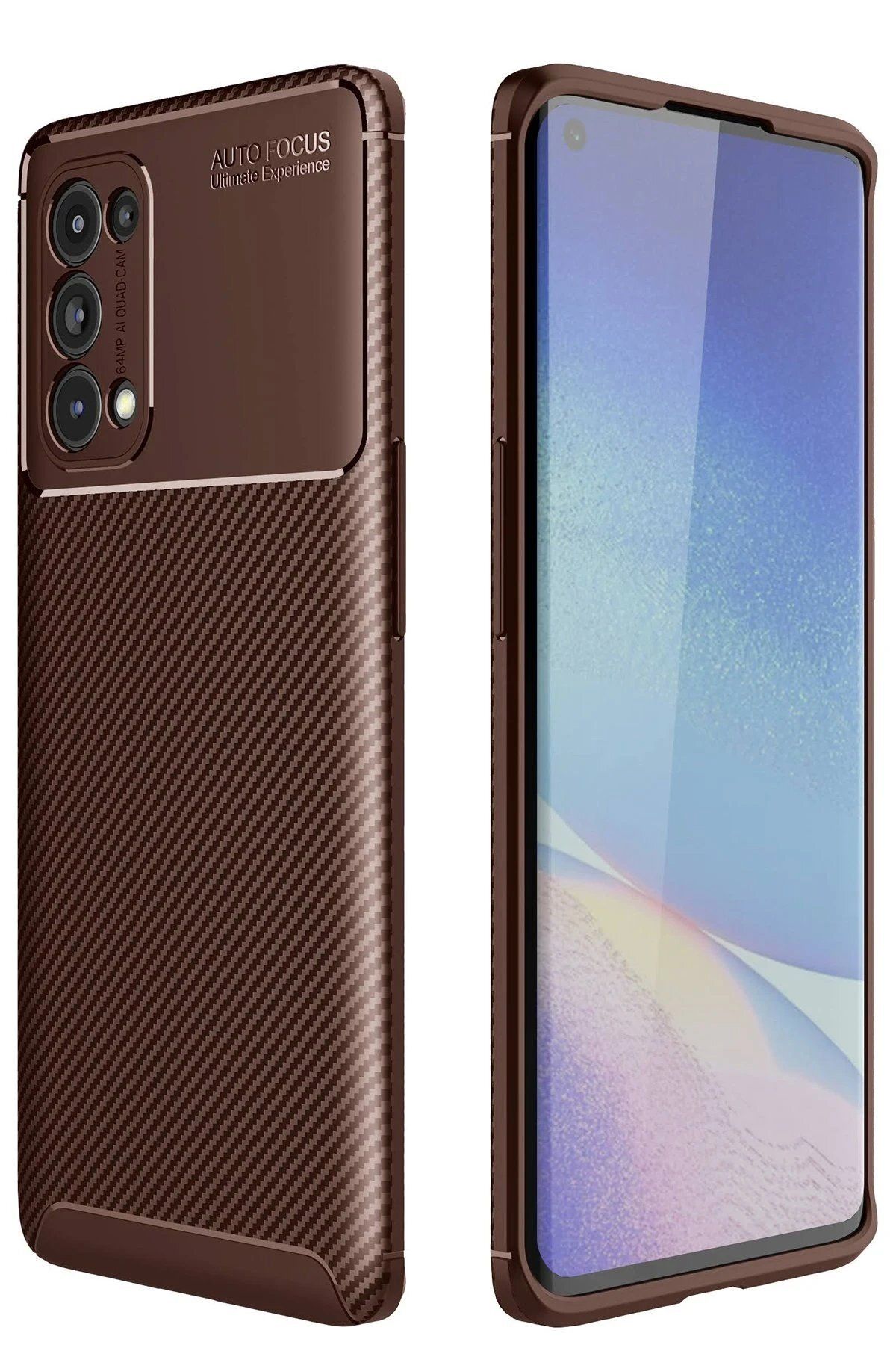 CepteToptan Newface Oppo Reno 5 Pro Kılıf Auto Focus Karbon Kapak - Kahverengi