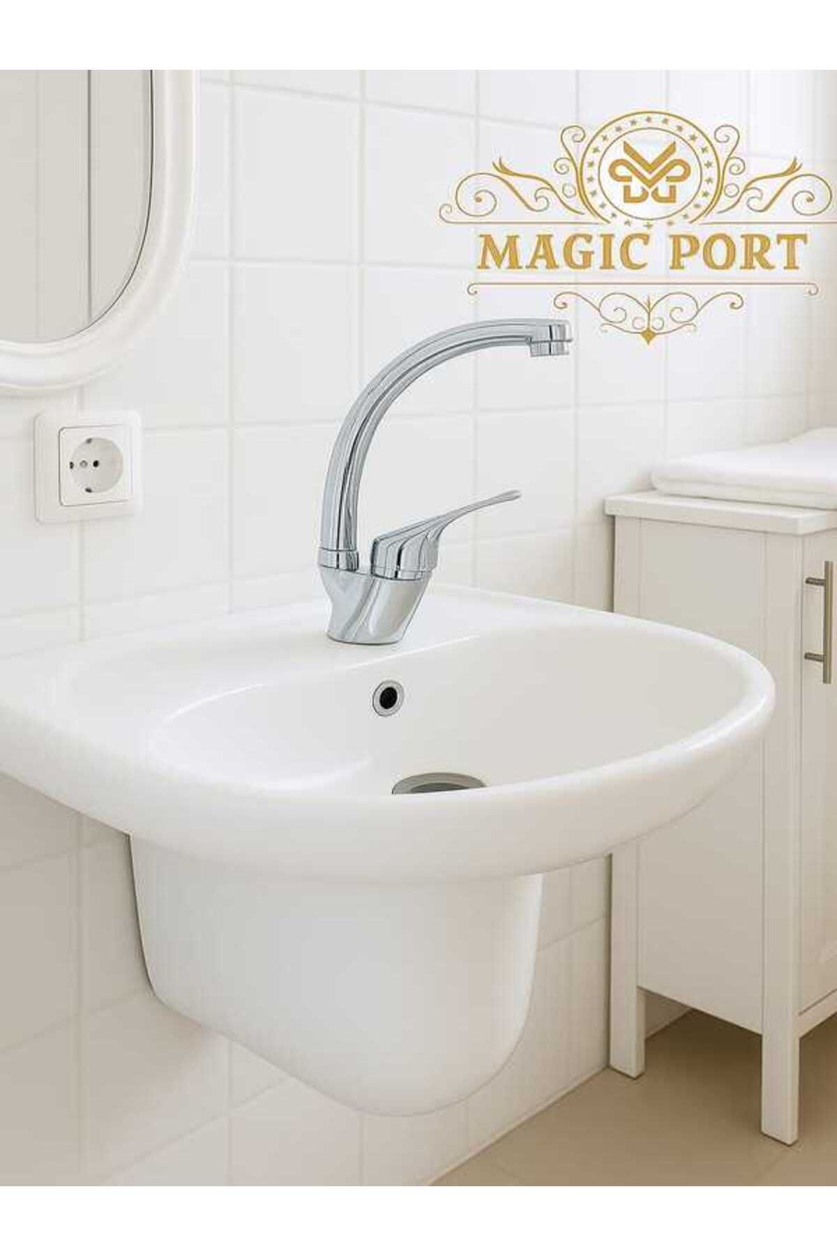 MAGIC PORT Yeni Nesil Kuğu Musluk Batarya Mutfak Evye ( Çift Su Girişli) MAGIC PORT