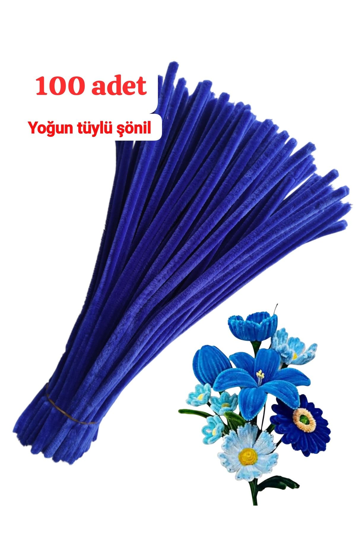 Butik Heryer.ciceklenir 100'lü Lacivert Renkli Şönil, Eğitici Şönil Seti, Tüylü Tel, 30 Cm 6mm