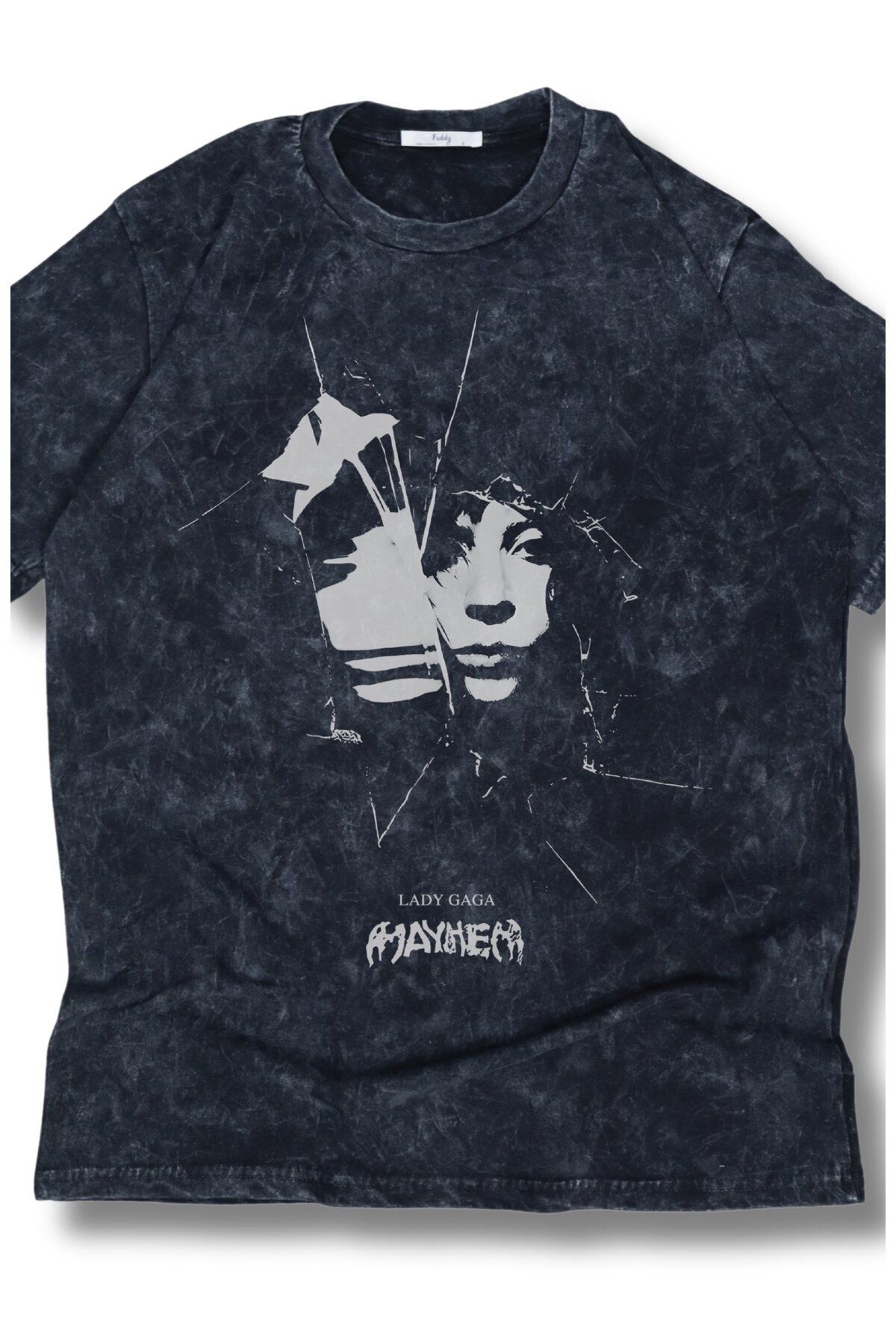 Fuddy Moda Oversize Lady Gaga Baskılı Yıkamalı T-Shirt, Unisex Mayhem Yazılı Retro Tişört