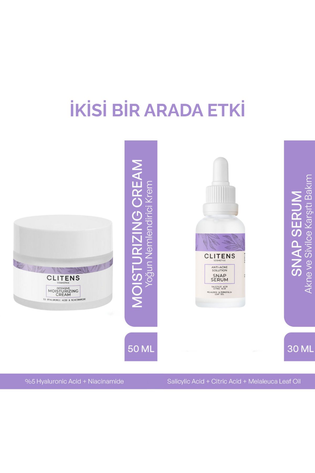 CLİTENS COSMETİCS Clitens 2'li Cilt Bakım Seti – Snap Serum + Yoğun Nemlendirici Krem | ve Nem Karşıtı Bakım
