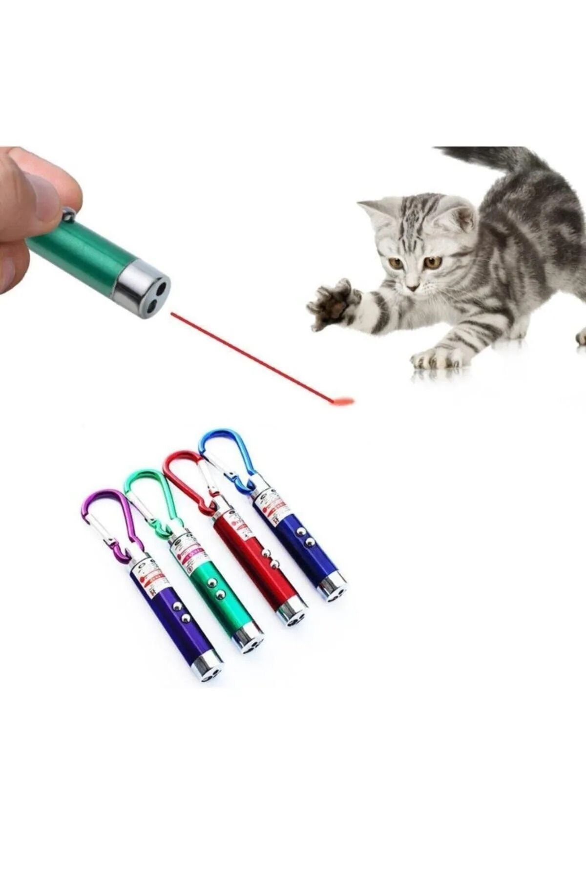 teknotrust Renkli Üç Fonksiyonlu Lazer Kedi Oyuncağı, Pil Hediyeli, Eğlenceli ve Güzel Tasarım
