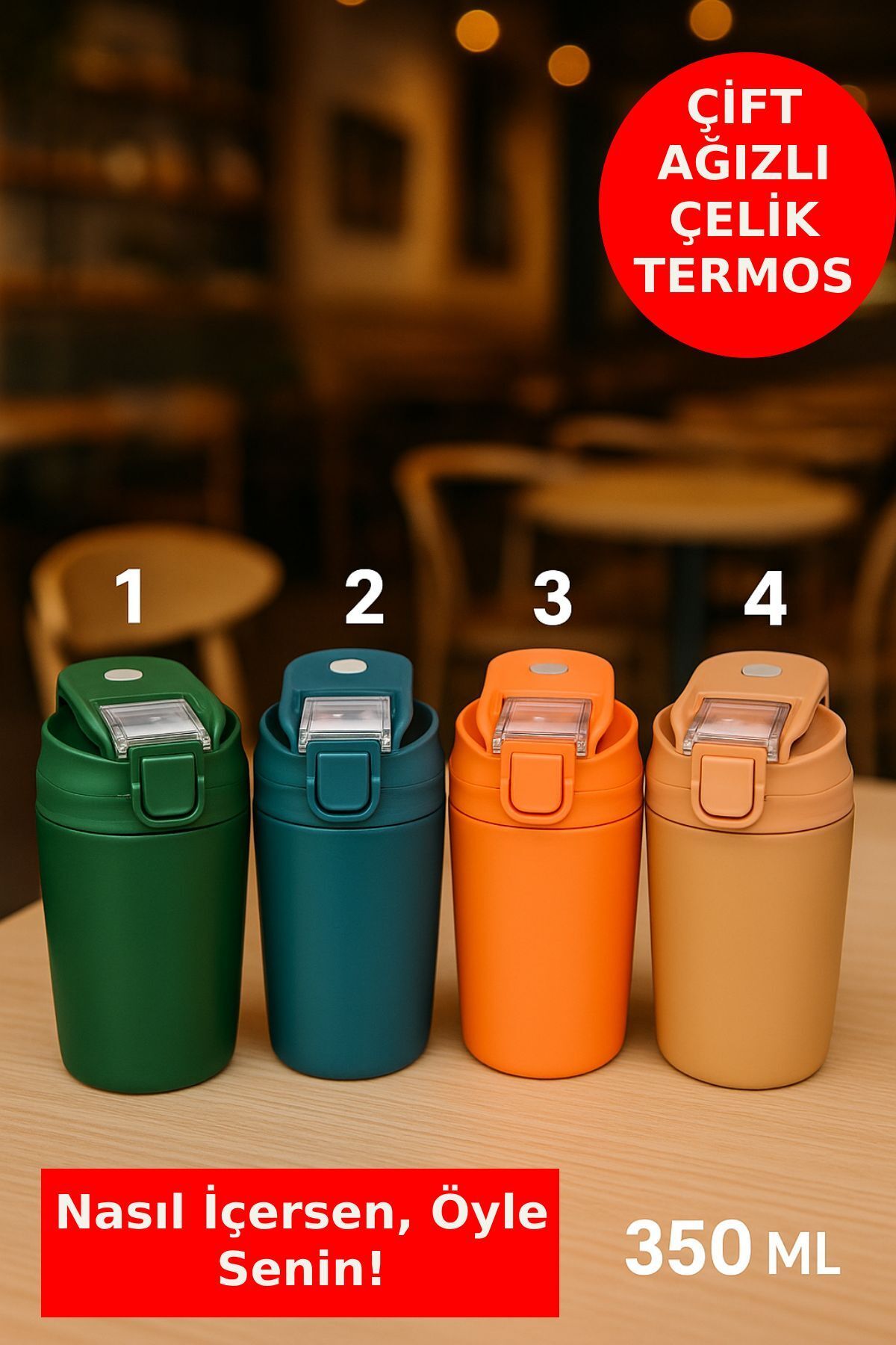 Open Home Concept Kendinden Pipetli Çelik Termos 350 ML – Gün Boyu Taze İçim