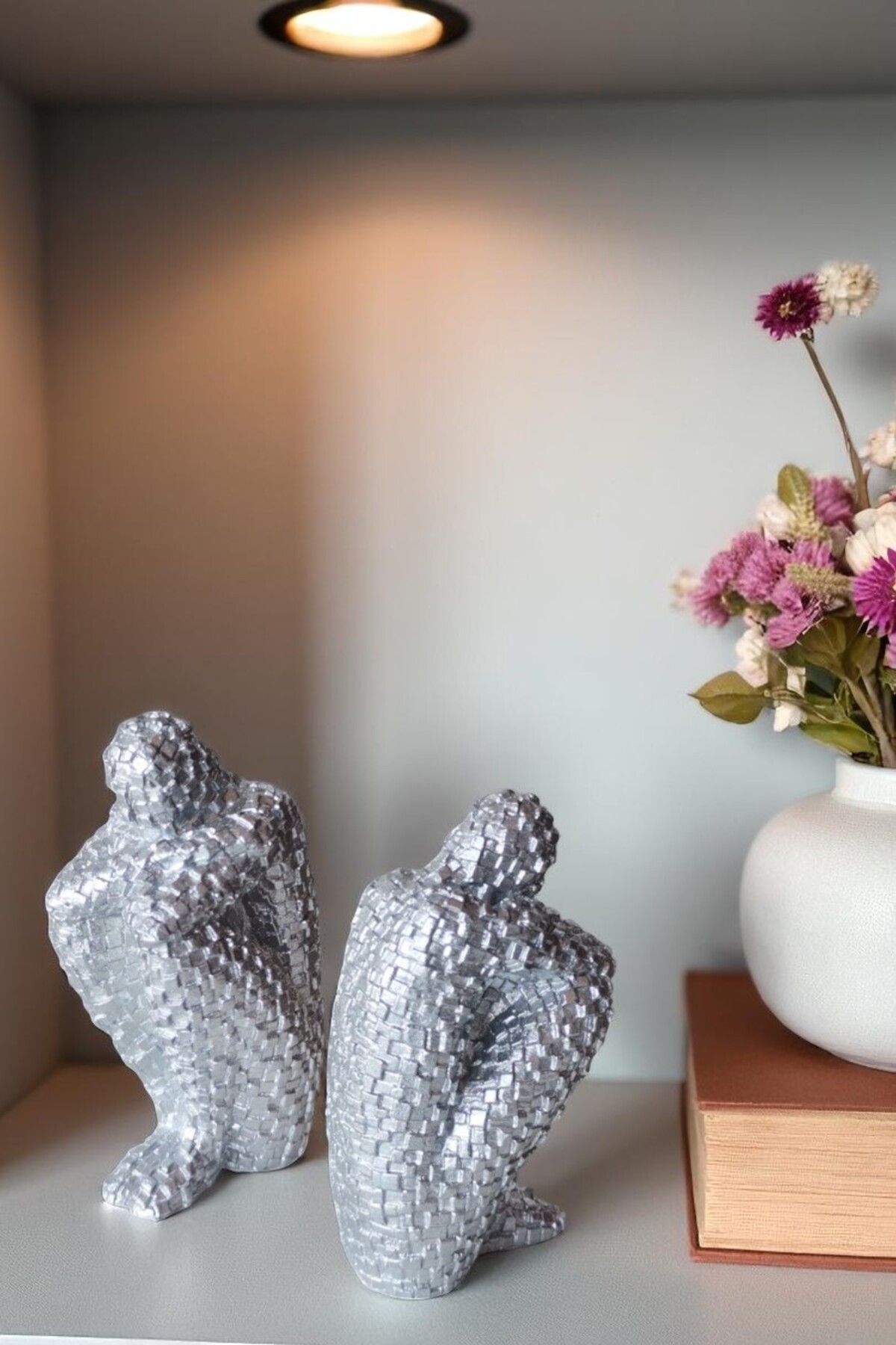 FS CANDLE & HOME Decoration - Accesories 2 Adet Sessizlik Selâmı Minimalist Beton Mozaik Heykel, Masa Süsü, Minyatür Figür, Kitap Tutucu