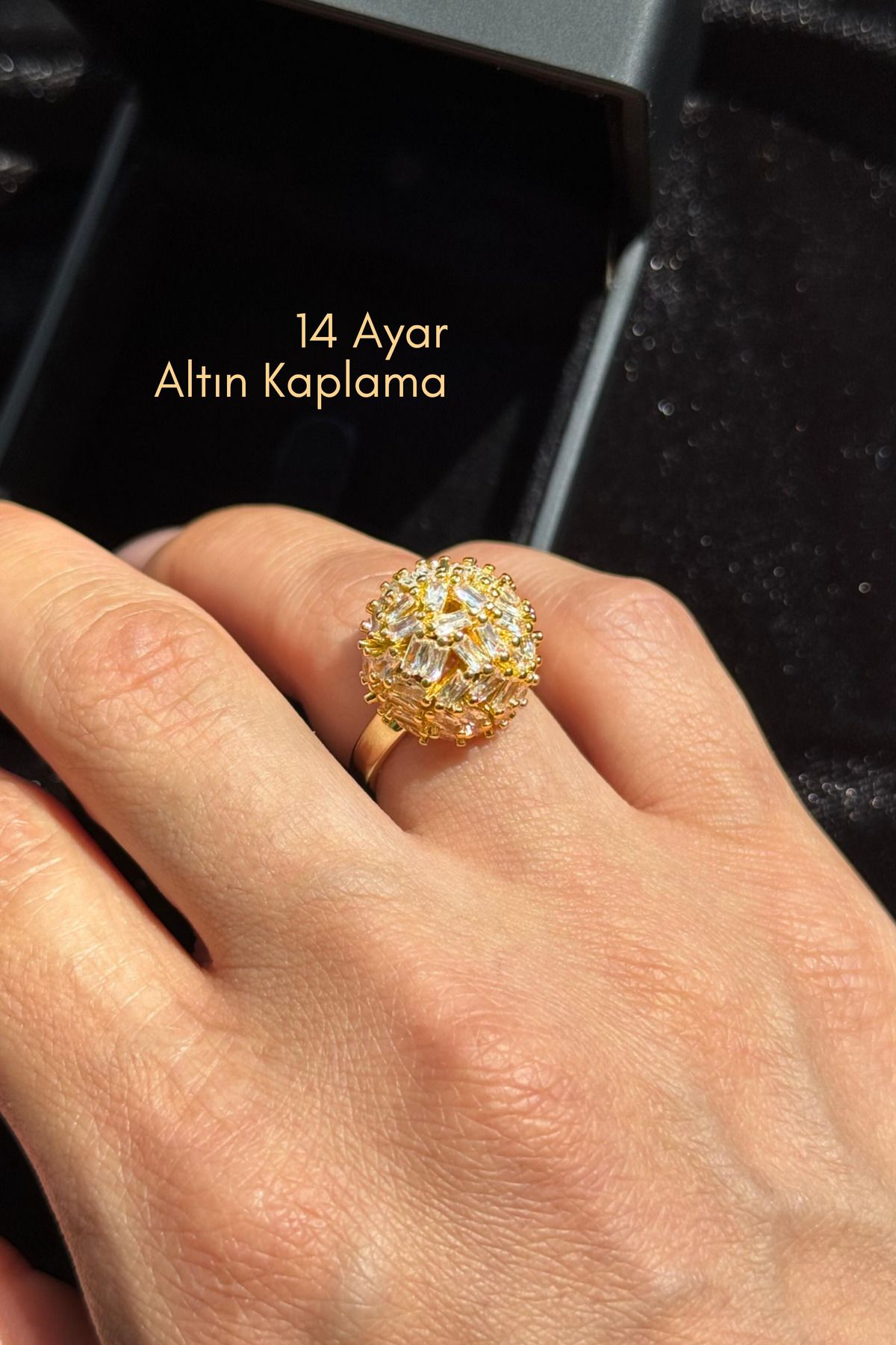 Çayla Saray Kubbesi Yüzük 14 Ayar Altın Kaplama Kadın Yüzük Taşlı Tasarım Ayarlanabilir Yüzük - B&Ç