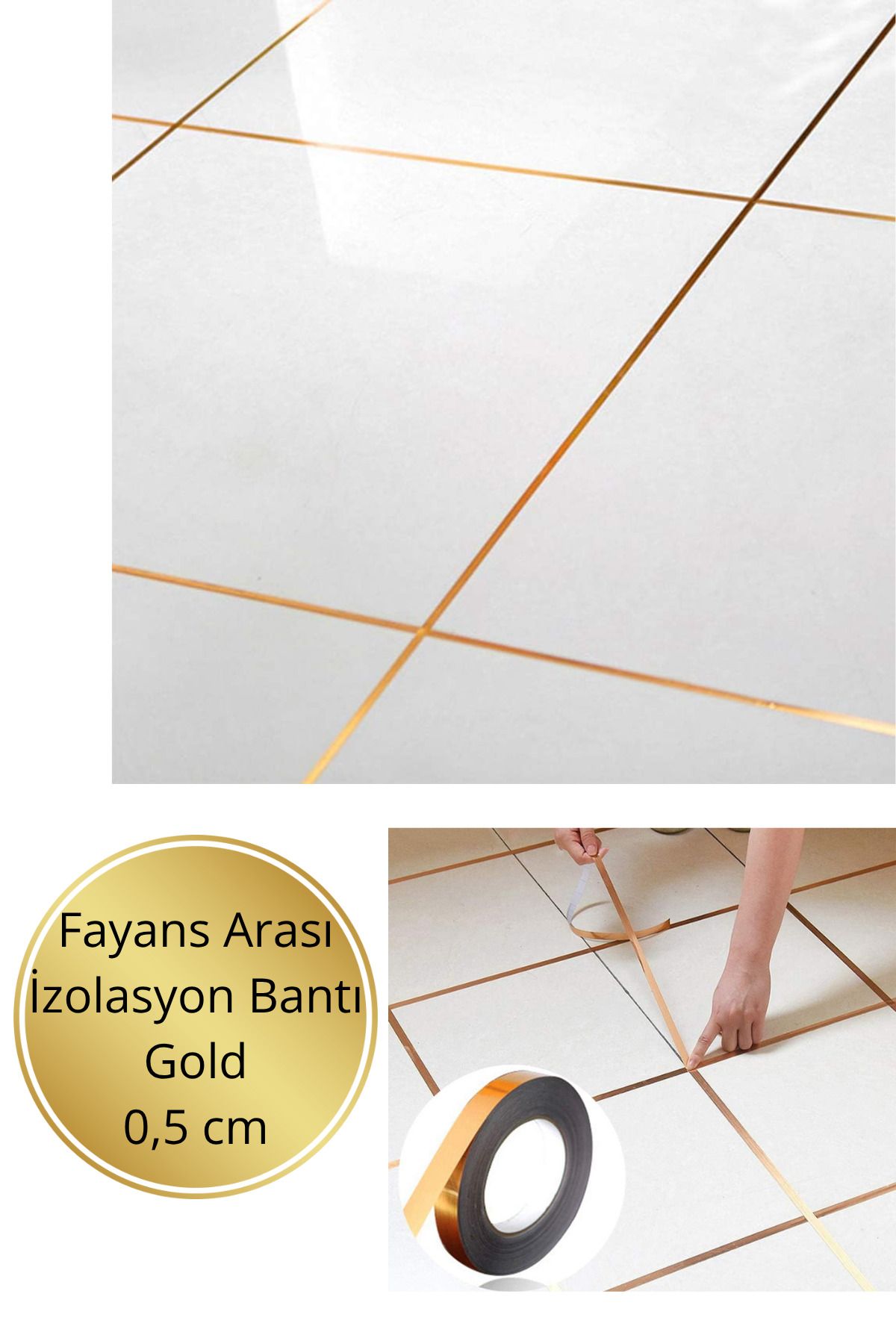 Shopura 50 Metre Dekoratif Banyo Mutfak Fayans Arası Derz Şerit Bant Gold Renk 0,5 Cm