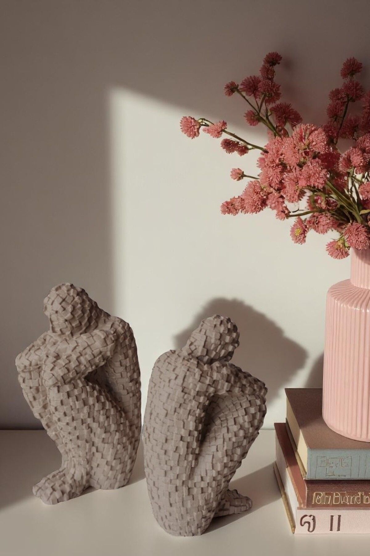 FS CANDLE & HOME Decoration - Accesories 2 Adet Sessizlik Selâmı Minimalist Beton Mozaik Heykel, Masa Süsü, Minyatür Figür, Kitap Tutucu