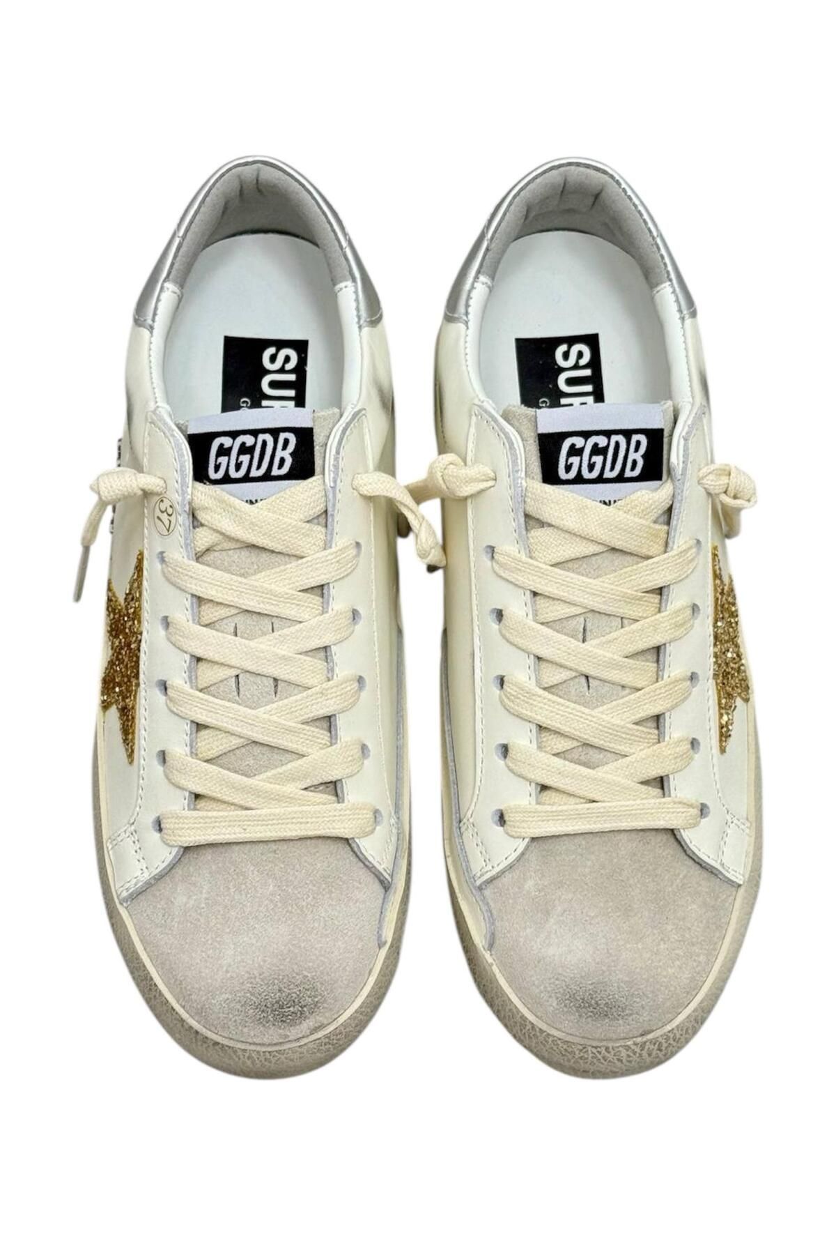 Globalux Women's Gldn Goose Super-Star With Gold Glitter Star And İce-Gray Suede İnserts - Kadın Ayakkabı