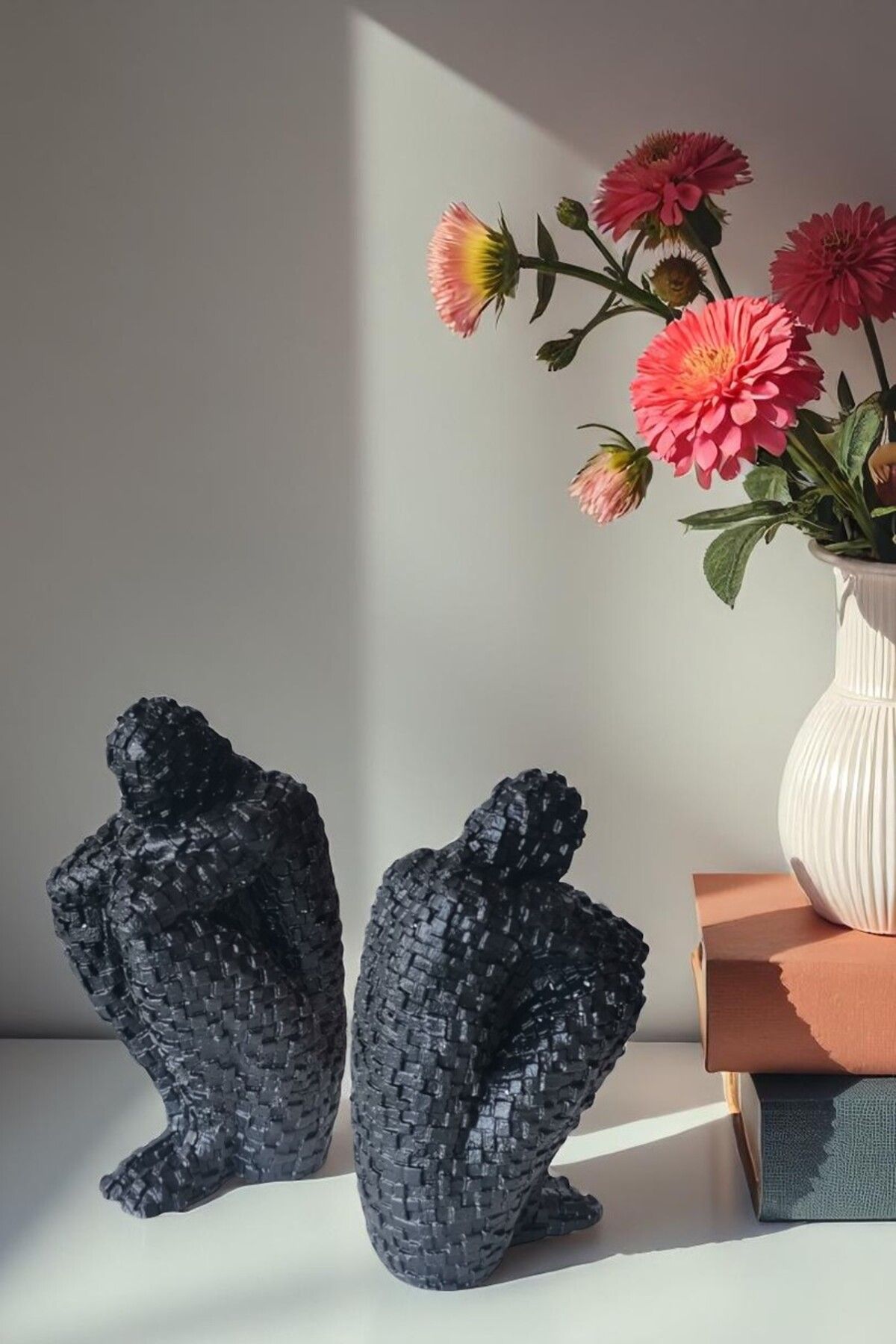 FS CANDLE & HOME Decoration - Accesories 2 Adet Sessizlik Selâmı Minimalist Beton Mozaik Heykel, Masa Süsü, Minyatür Figür, Kitap Tutucu