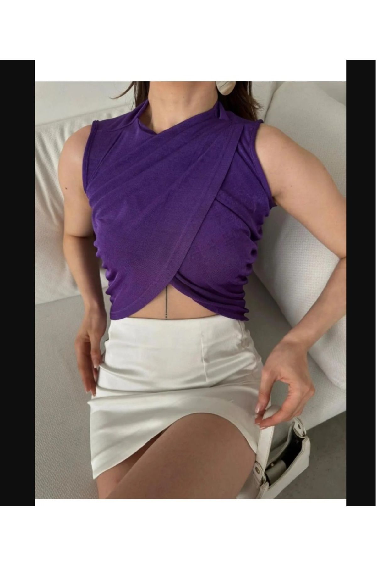 Femaura Bluz - Anvelop Yaka Crop Bluz
