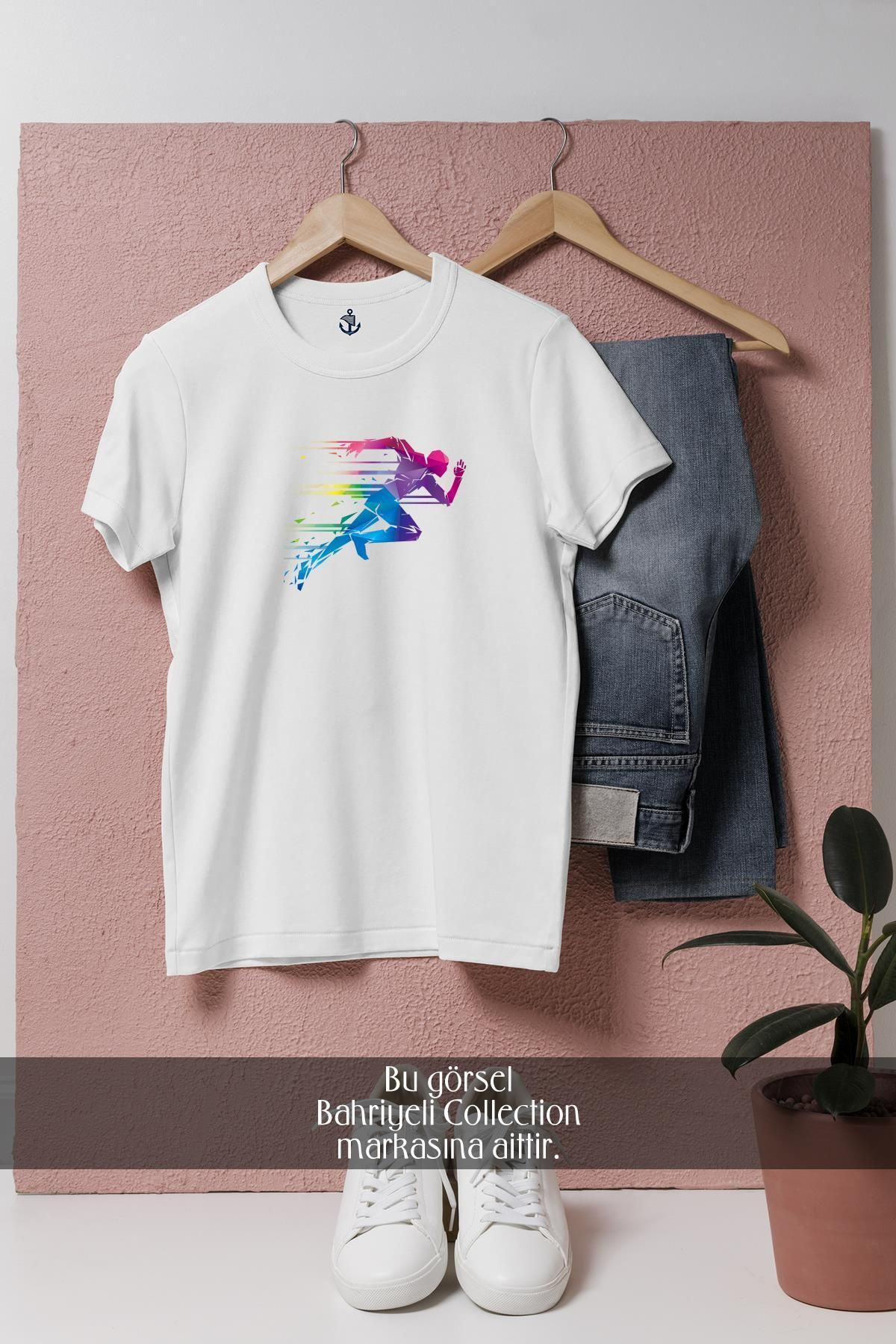 bahriyeli.jpeg Oversize Renkli Koşu Silüeti Tasarımlı Unisex T-Shirt