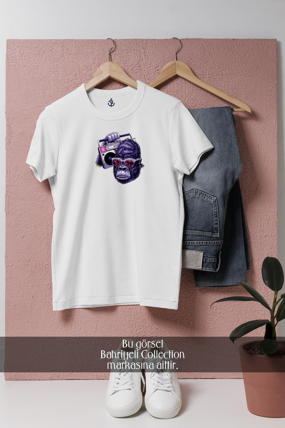 bahriyeli.jpeg Oversize Radyo Taşıyan Goril Tasarımlı Unisex T-Shirt