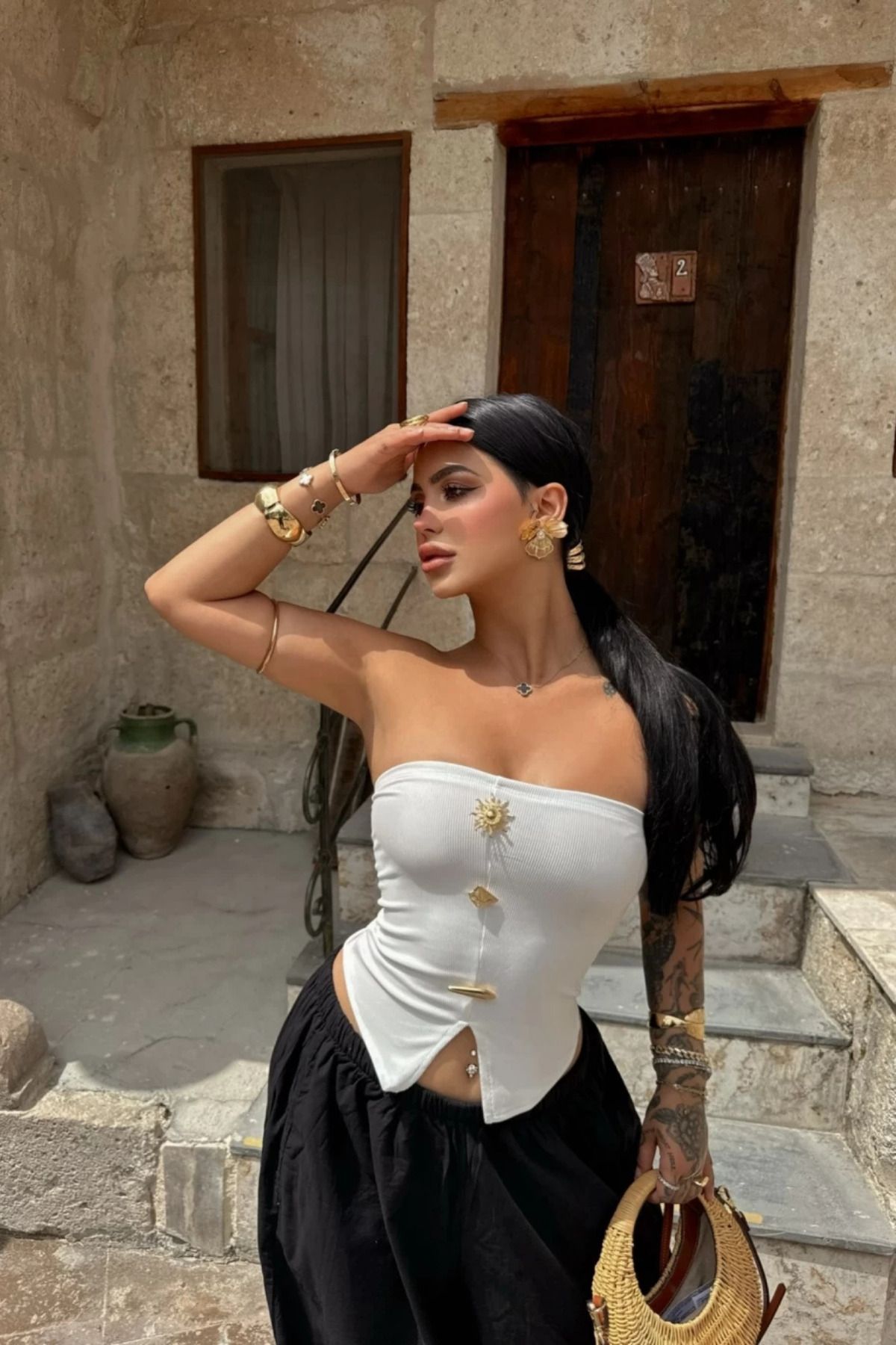MOZENA Straplez Aksesuar Detaylı Ottoman Crop Bluz