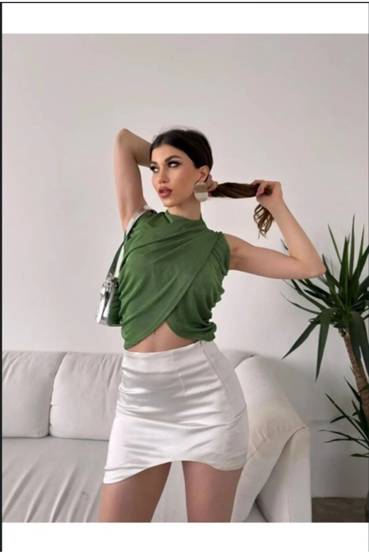 Femaura Bluz - Anvelop Yaka Crop Bluz