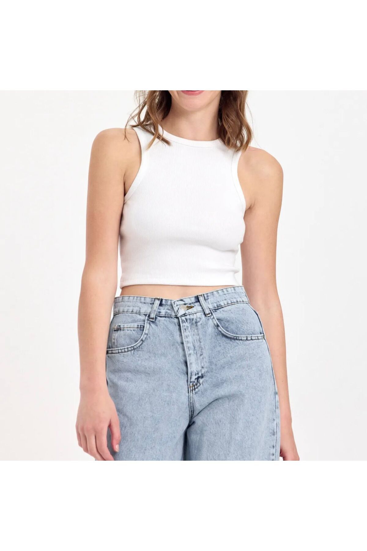 emseytrend-Women's Halter Neck Ribbed Stretchy Crop Tank Top 3
