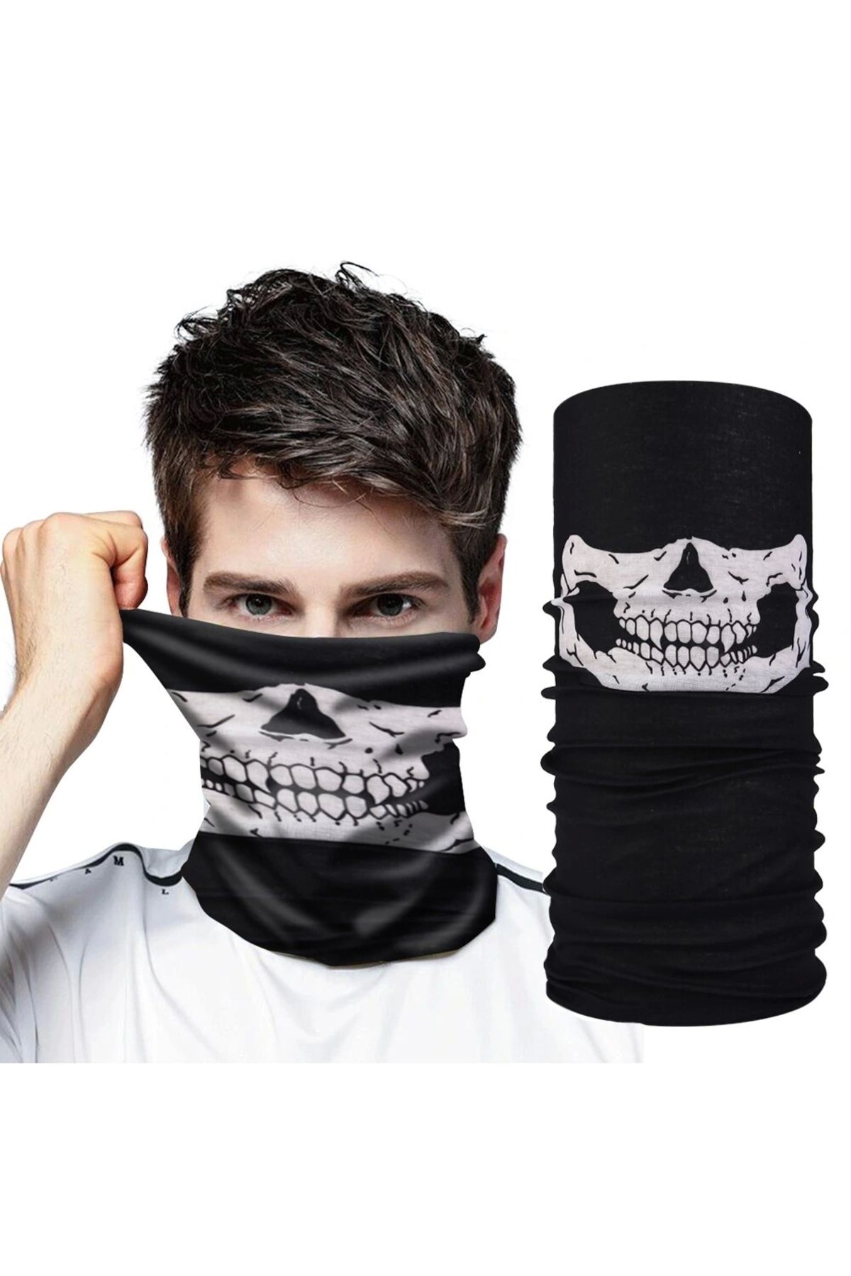 shopwave Siyah Renk Dikişsiz Çok Fonksiyonlu Çene Kafatası Yüz Maskesi Baf Buff Bandana Boyunluk Bileklik (50