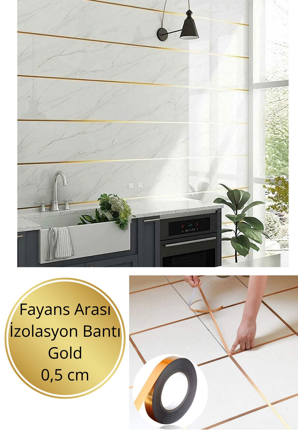 Shopura Derz Ürünü GoldnFayans Arası Yapışkanlı Şerit Bant Derz Bandı Dekorasyon Bandı