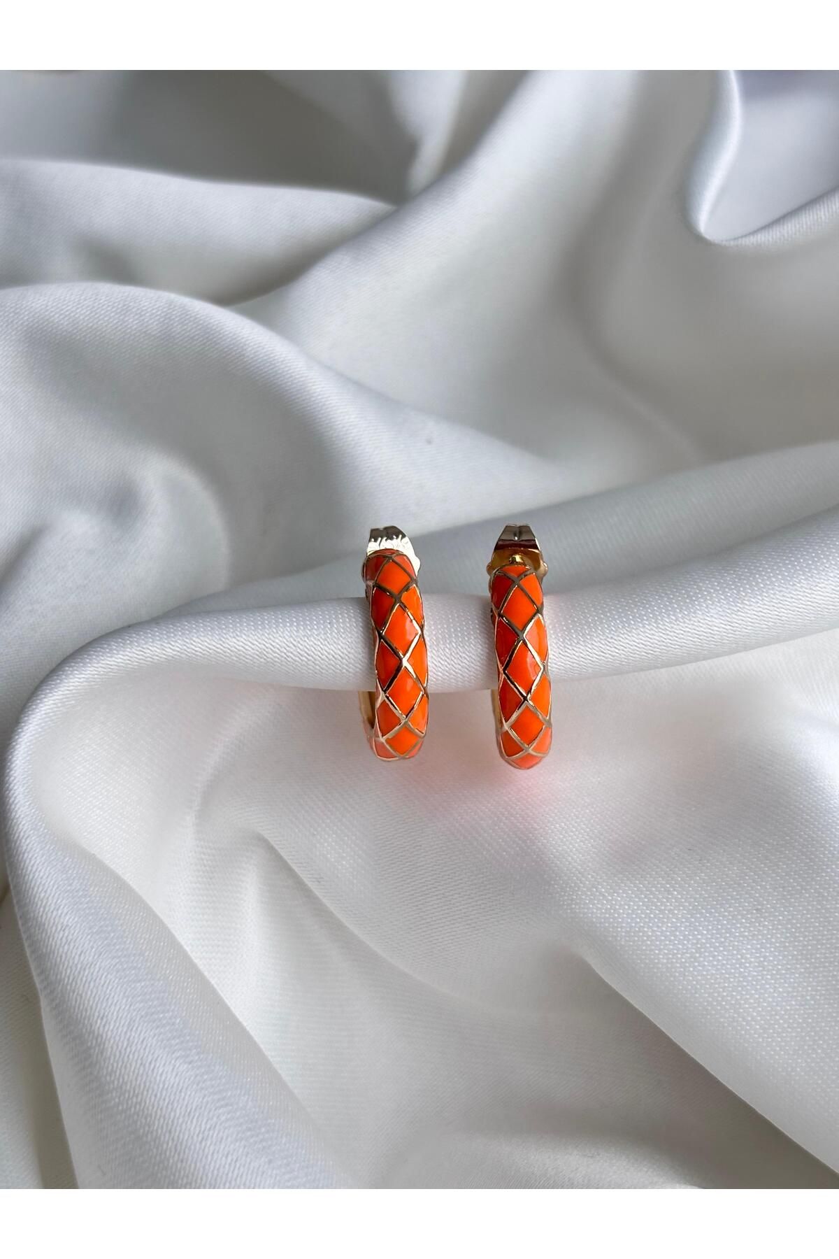 Bellamy Jewelry Mineli Turuncu Renk Halka Küpe