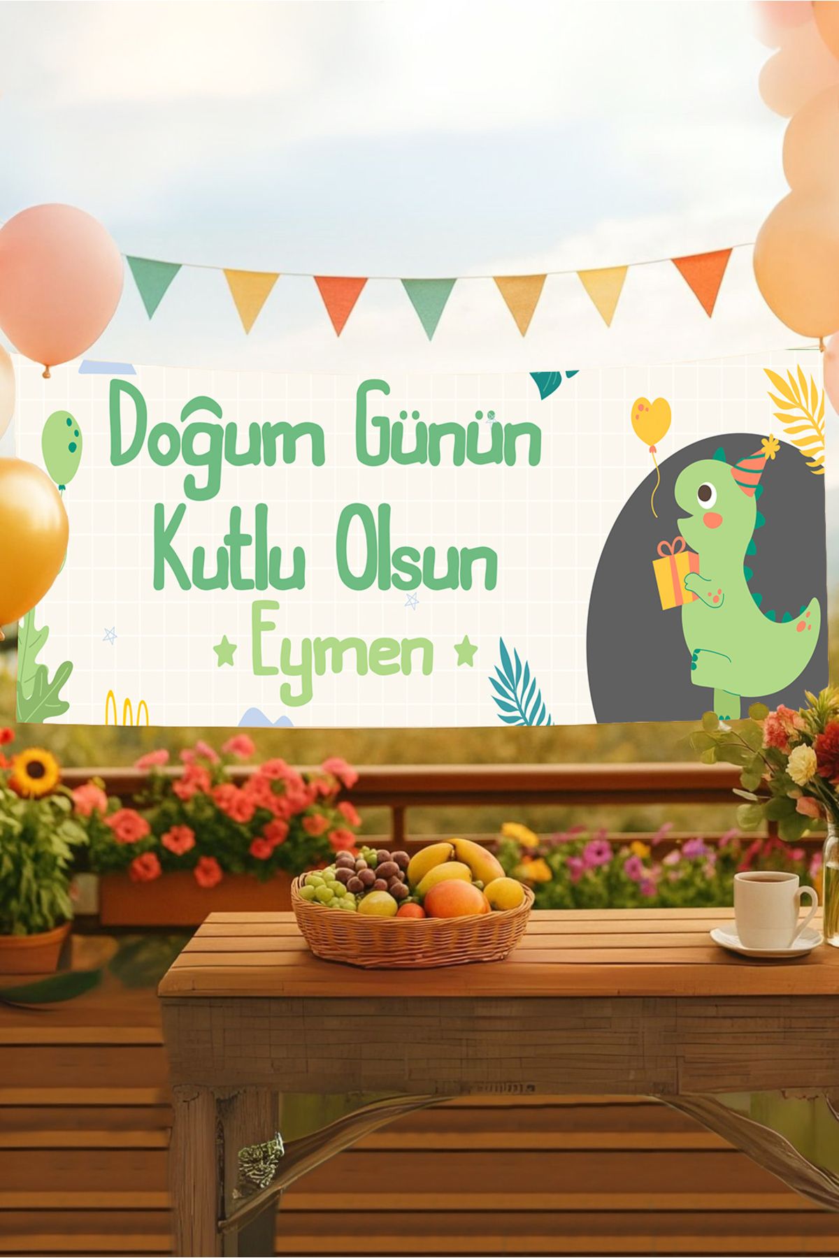 Postermanya Dinozor İsimli Doğum Günü Pankartı, Doğum Günü Afişi, Çocuk, Bebek Doğum Günü Konsepti 50x150cm