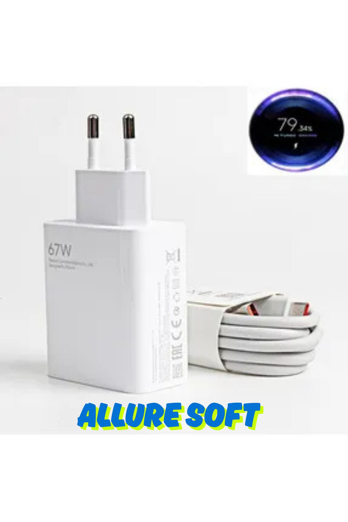 Allure soft 67W Type-C USB Şarj Başlığı ve Kablo Kompakt Tasarım Maksimum Güç