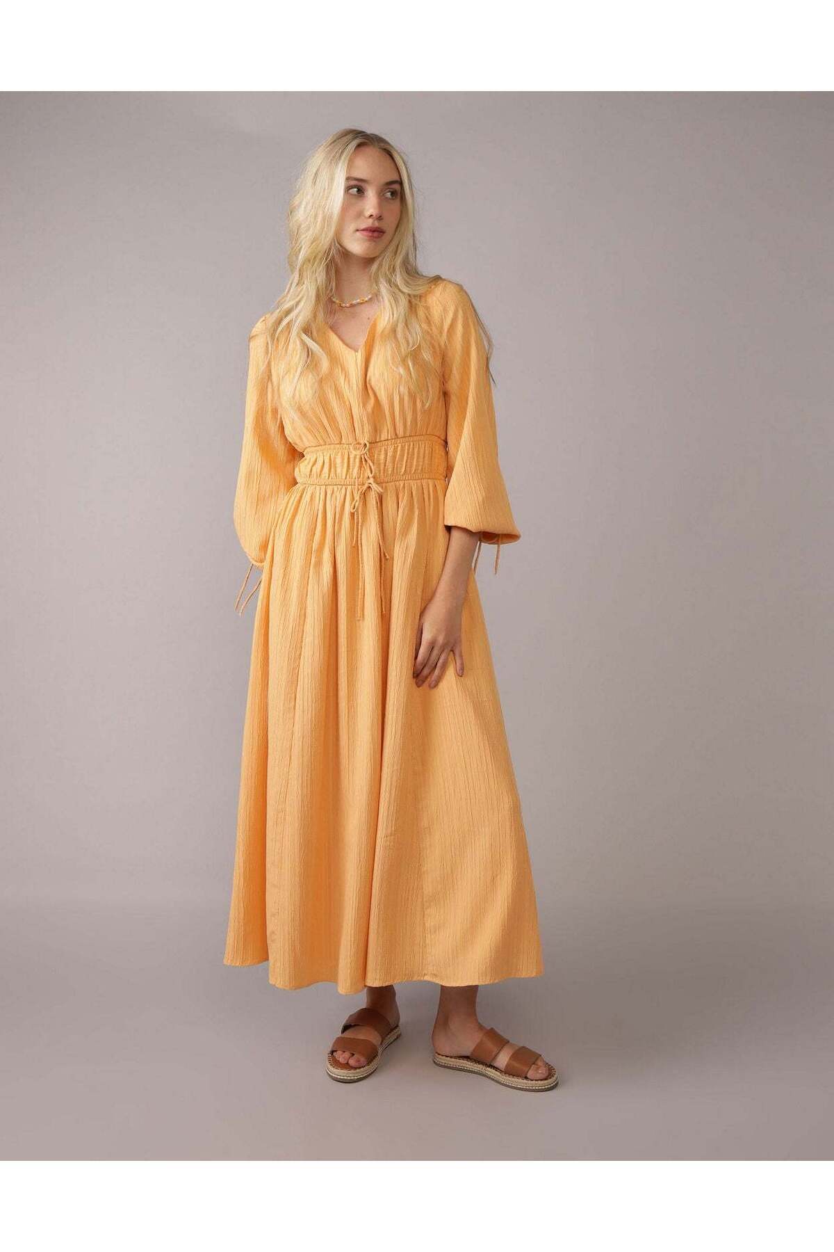 AMERICAN EAGLE AE Long-Sleeve Tie Front Midi Dress