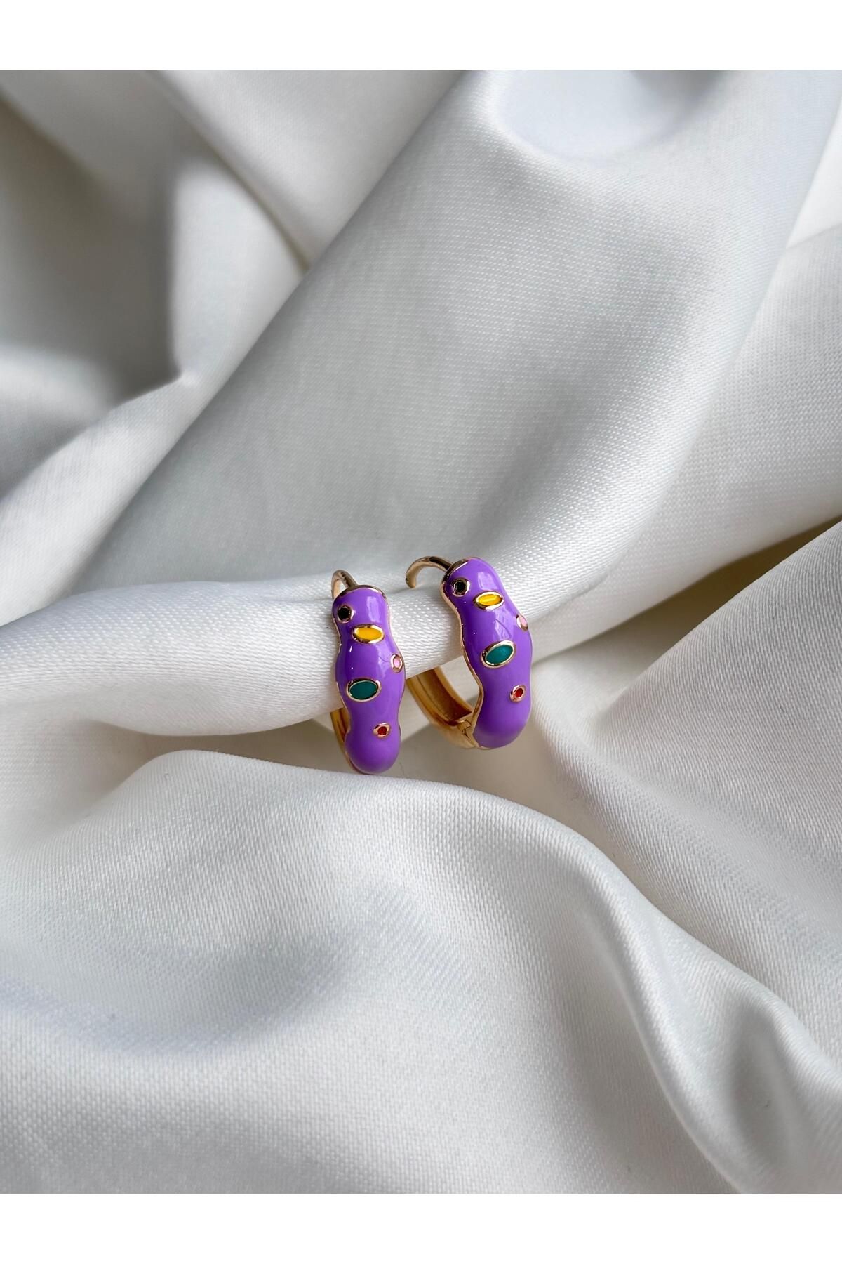 Bellamy Jewelry Mineli Mor Renk Halka Küpe