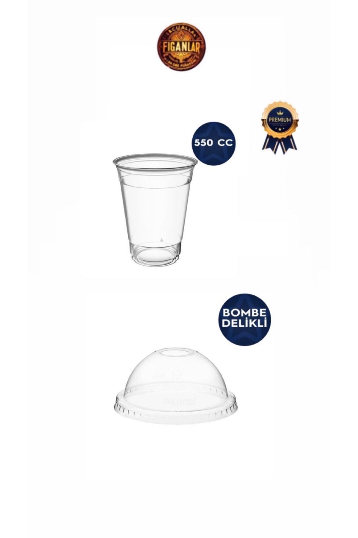 figanlar ambalaj Büyük Boy Kapaklı Sert Plastik Soğuk İçecek Bardağı/Soğuk Kahve Bardağı 550cc(18oz) 25 Adet
