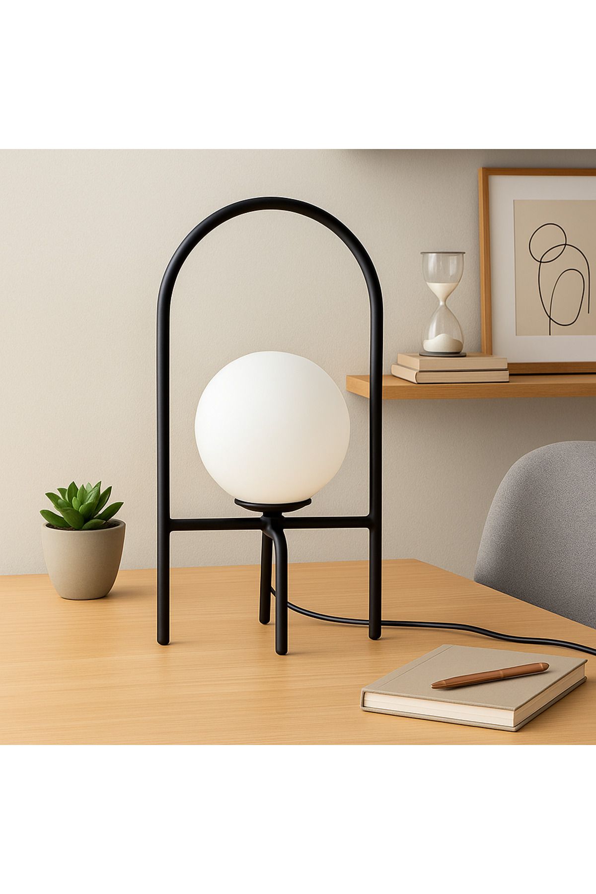 HOMELL Modern Ay Siyah Metal Masa Lambası | Şık ve Dekoratif Gece Lambası | Salon - Yatak Odası - Ofis