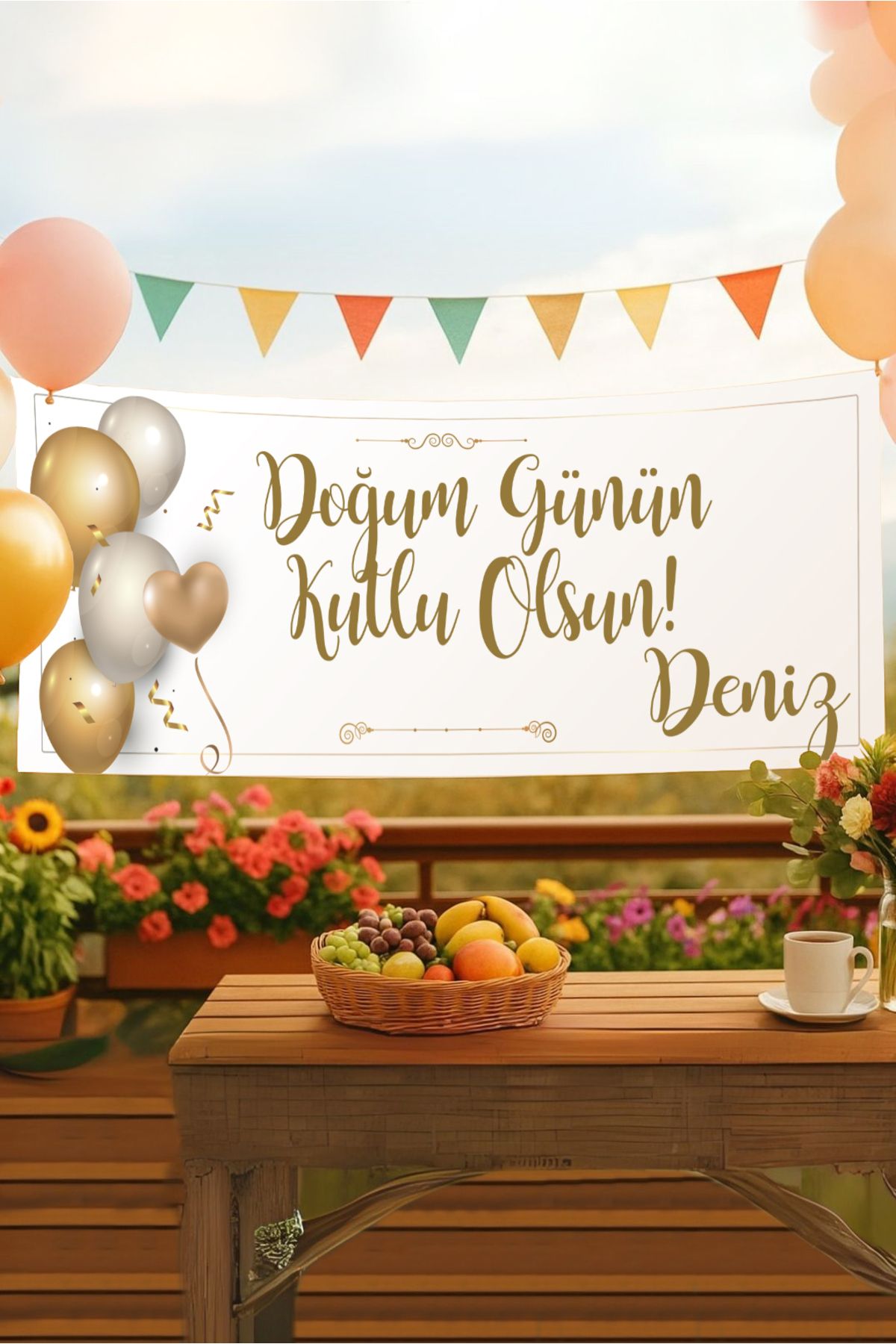Postermanya Balon Temalı İsimli Doğum Günü Pankartı, Yetişkin Doğum Günü Afişi, Doğum Günü Konsepti 50x150cm