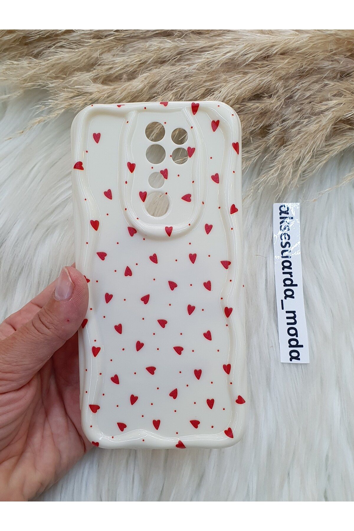 ZB Aksesuarda Moda XİAOMİ REDMİ NOTE 8 PRO UYUMLU KIRMIZI KALPLER BASKILI DESENLİ KILIF