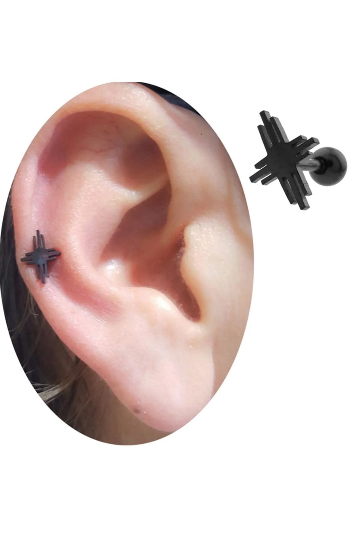 Cadının Dükkanı Çelik Siyah Yıldız Tragus Helix Kıkırdak Piercing