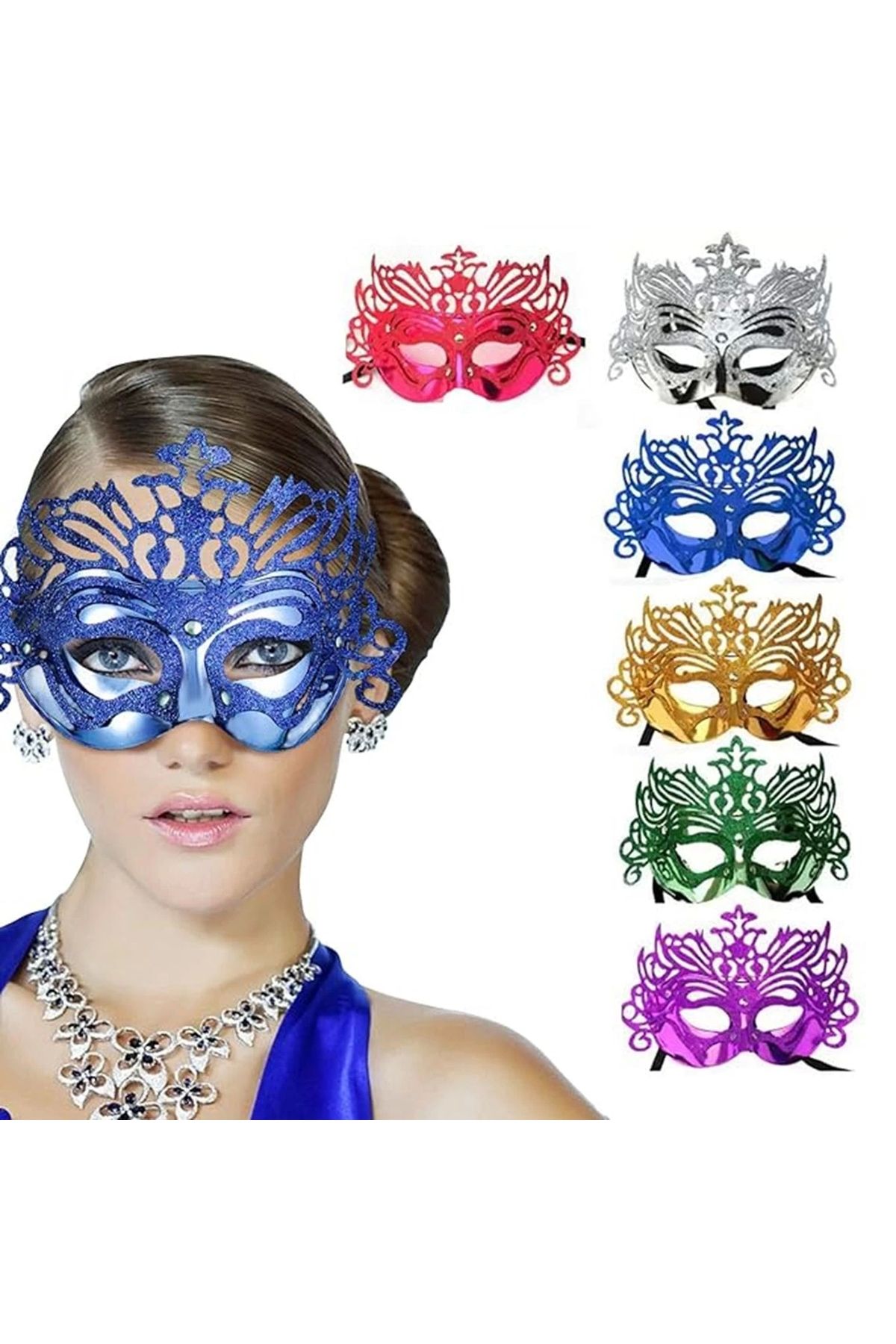 shop Metalize Hologramlı Balo Venedik Parti Maskesi 6 Renk 6 Adet