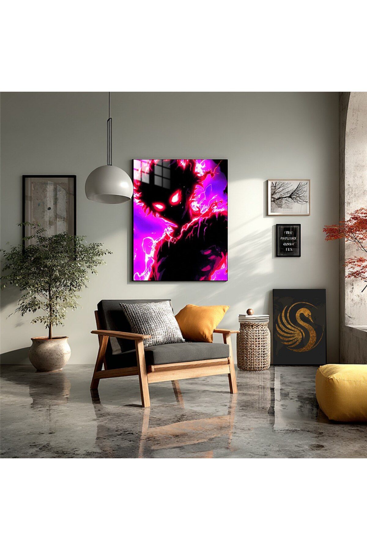 Lora Loom Anime Metal Poster – Karanlık Güç Patlaması | Neon Enerji Duvar Dekoru, Otaku Hediyesi, Kızıl Aura