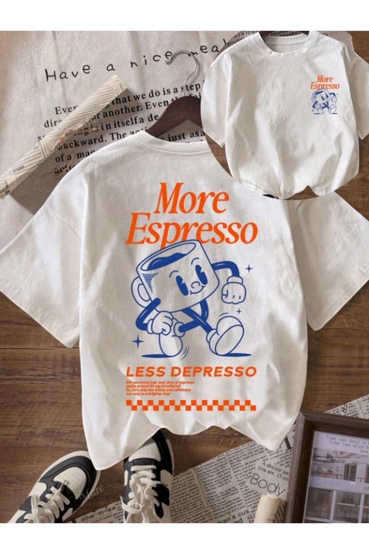 Framgan Kadın/Erkek MORE ESPRESSO Özel Baskılı Günlük Kısa Kol Pamuklu T-Shirt