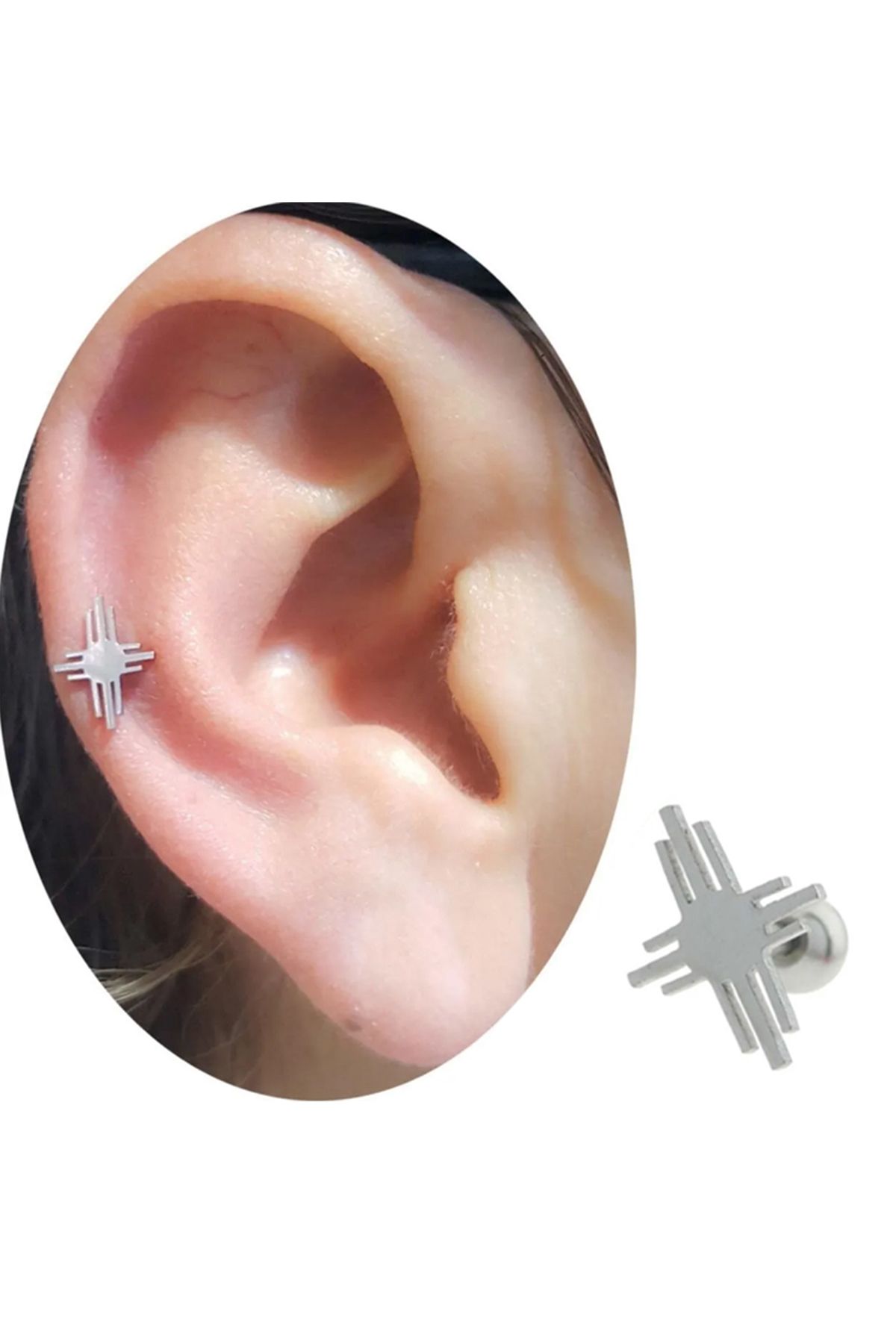 Cadının Dükkanı Çelik Yıldız Tragus Helix Kıkırdak Piercing