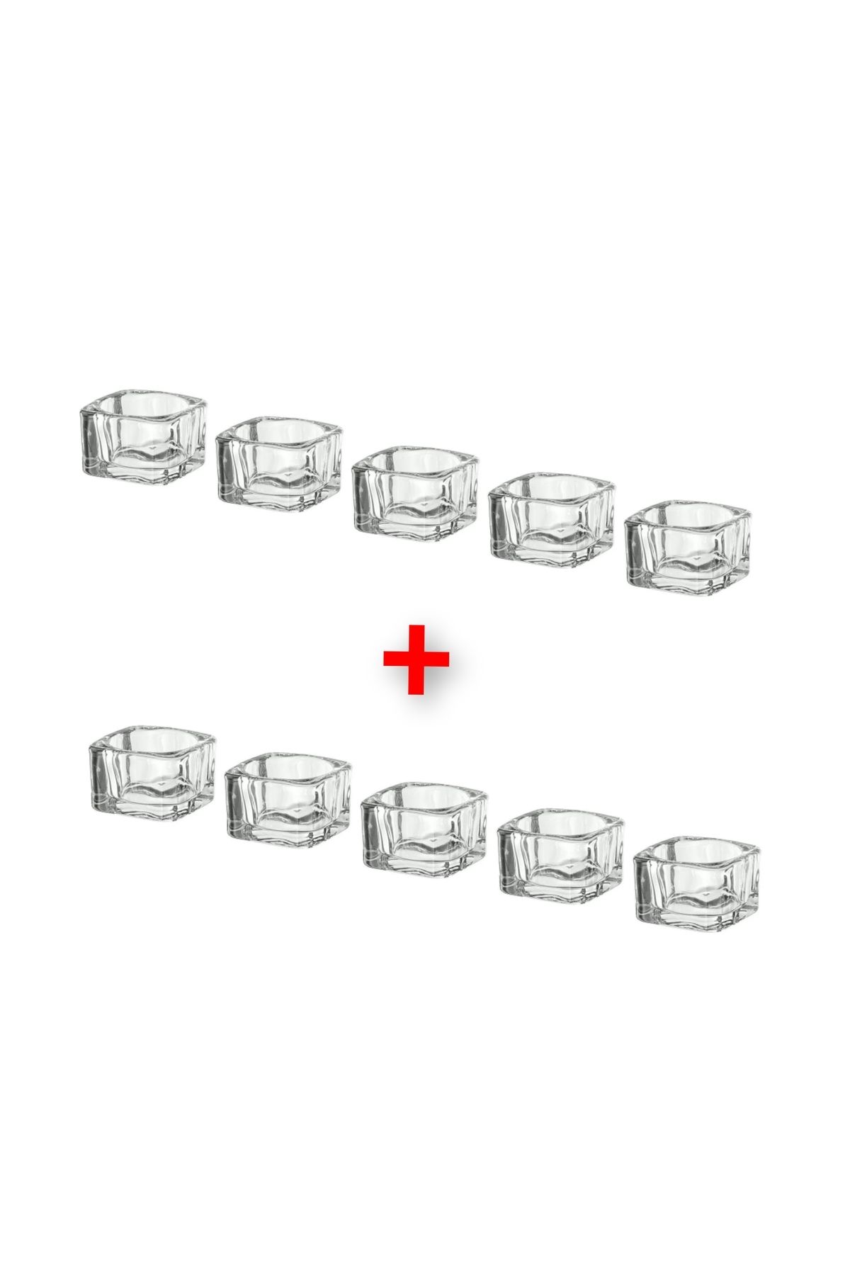 Elioure 10'lu Şeffaf Cam Tealight Mumluk Seti, 5x5x3,5 cm, Mum Tabağı İlavesi
