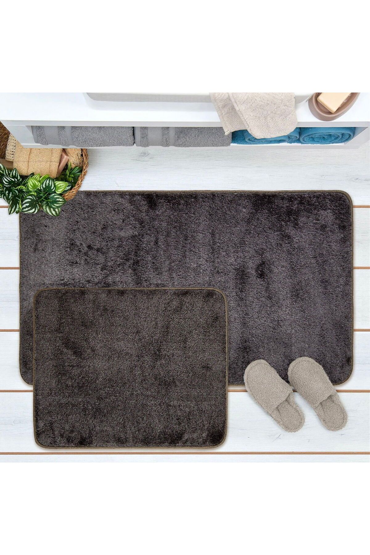 MATMEL Soft Simirna 2'li Banyo Paspası - Antrasit - 60x100 cm + 50x60 cm