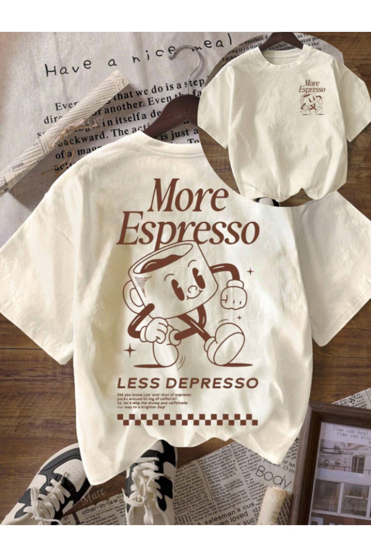 Framgan Kadın/Erkek MORE ESPRESSO Özel Baskılı Günlük Kısa Kol Pamuklu T-Shirt