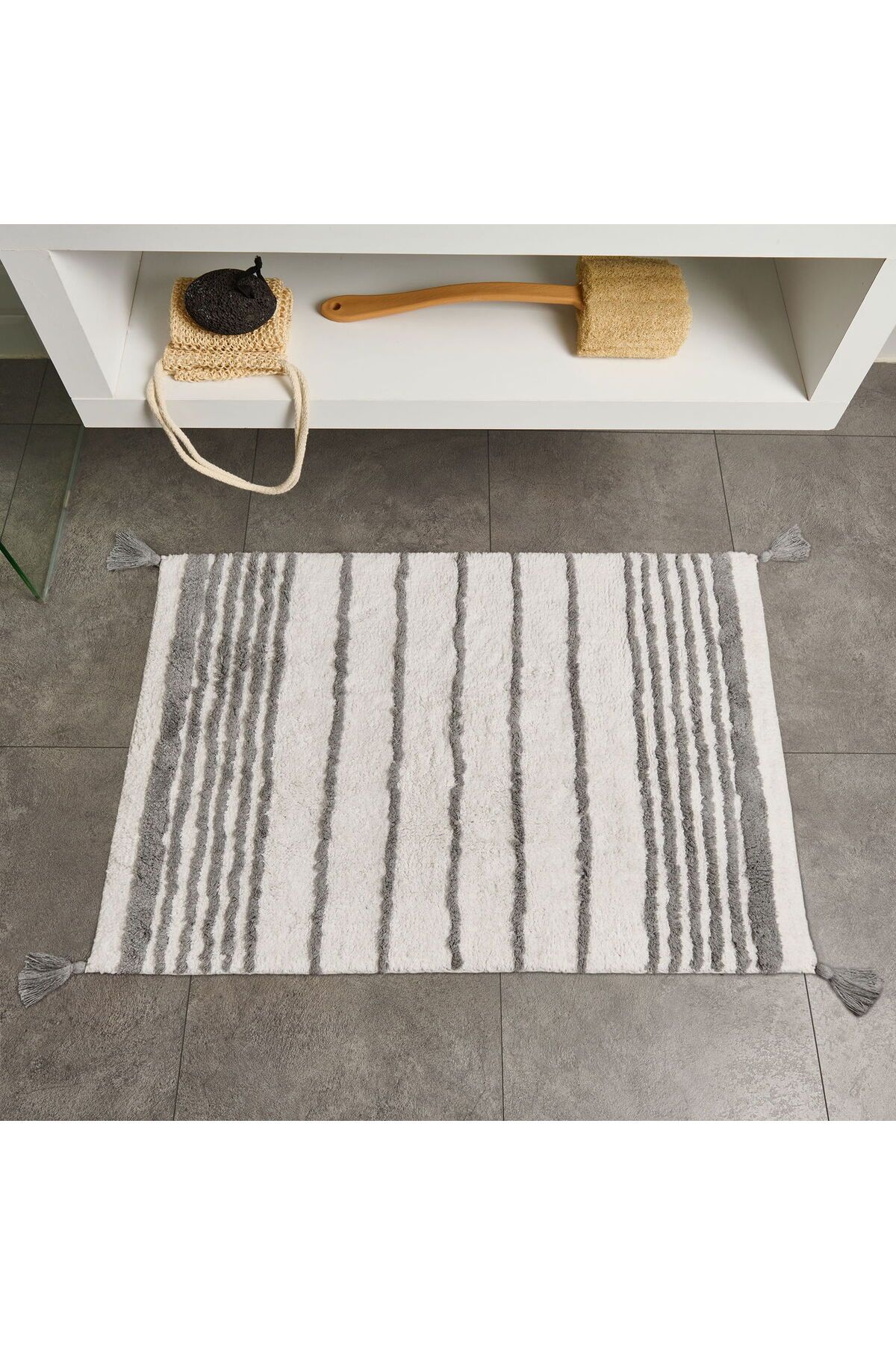 MATMEL Soft Line Tufting Banyo Paspası - Beyaz - 60x90 cm