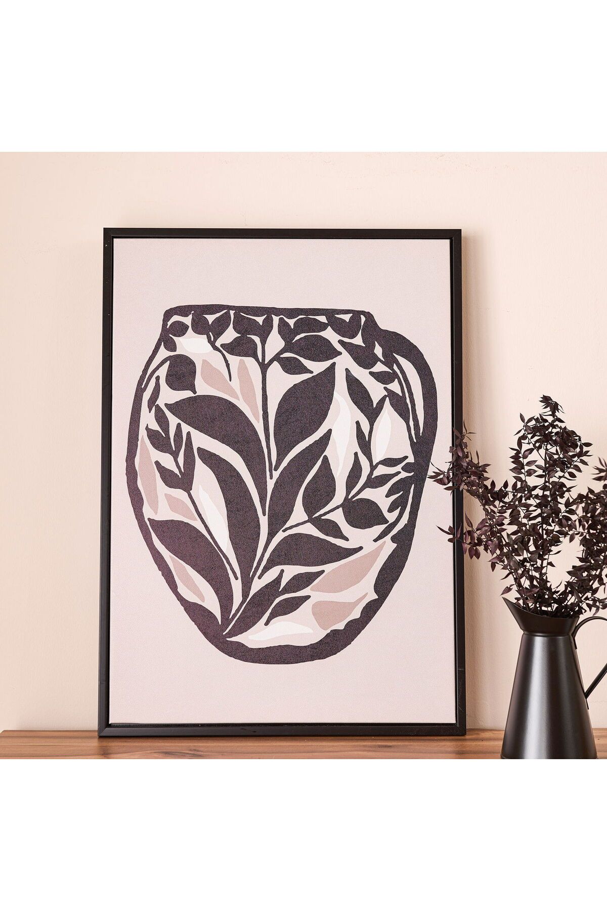 ASPARTAM Deco Leaf in Vase Tablo - Siyah - 50x70 cm