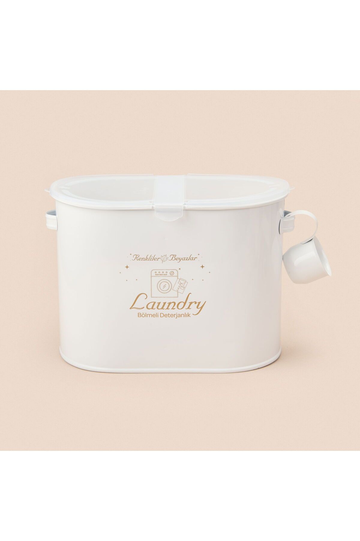 ASPARTAM Bath 2 Bölmeli Plastik Kapaklı Metal Deterjan Kutusu - Beyaz - 12 lt