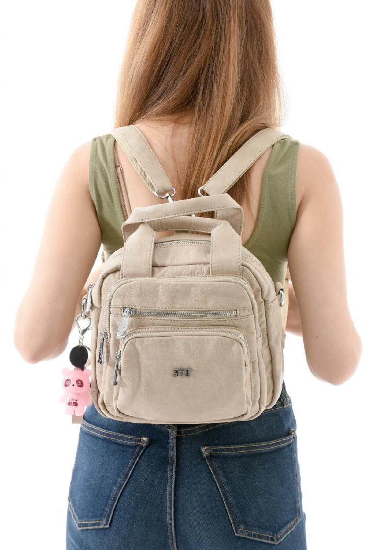 Baginn Y.S.Deri Kadın Sırt Çantası 25*23 Cm Vegan Deri İster Sırt İster Omuz Işıklı Aksesuar Çapraz Çanta