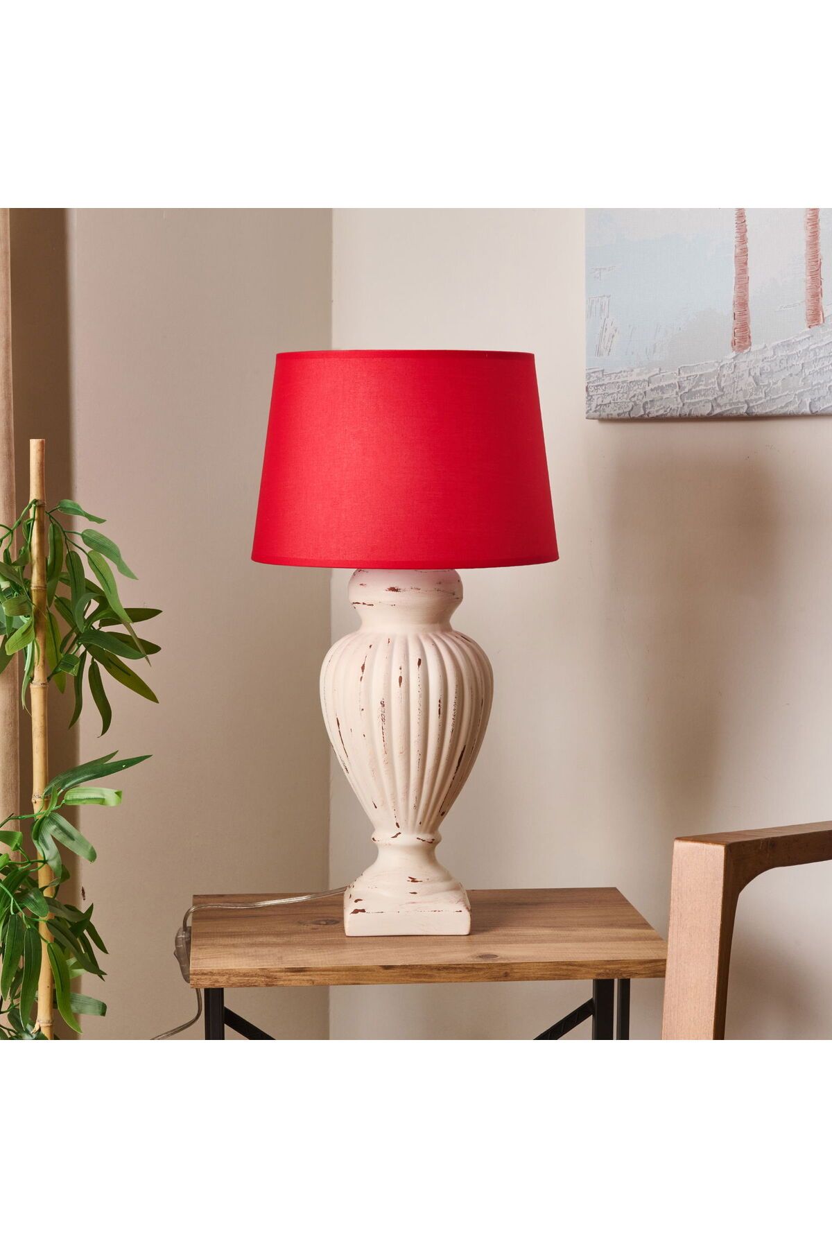 ASPARTAM Lighting Apollon Eskitme Büyük Abajur - Kırmızı / Krem - 60 cm