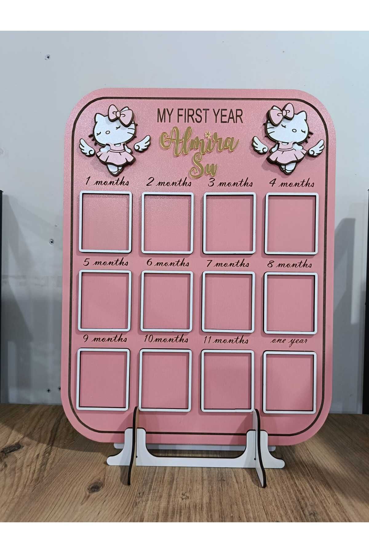 MİSHE TASARIM Mishe Tasarım Ahşap Bebek 1 Yaş Panosu Hellokitty Konseptli Doğum Günü Masa Dekoru Ayaklık Dahildir!