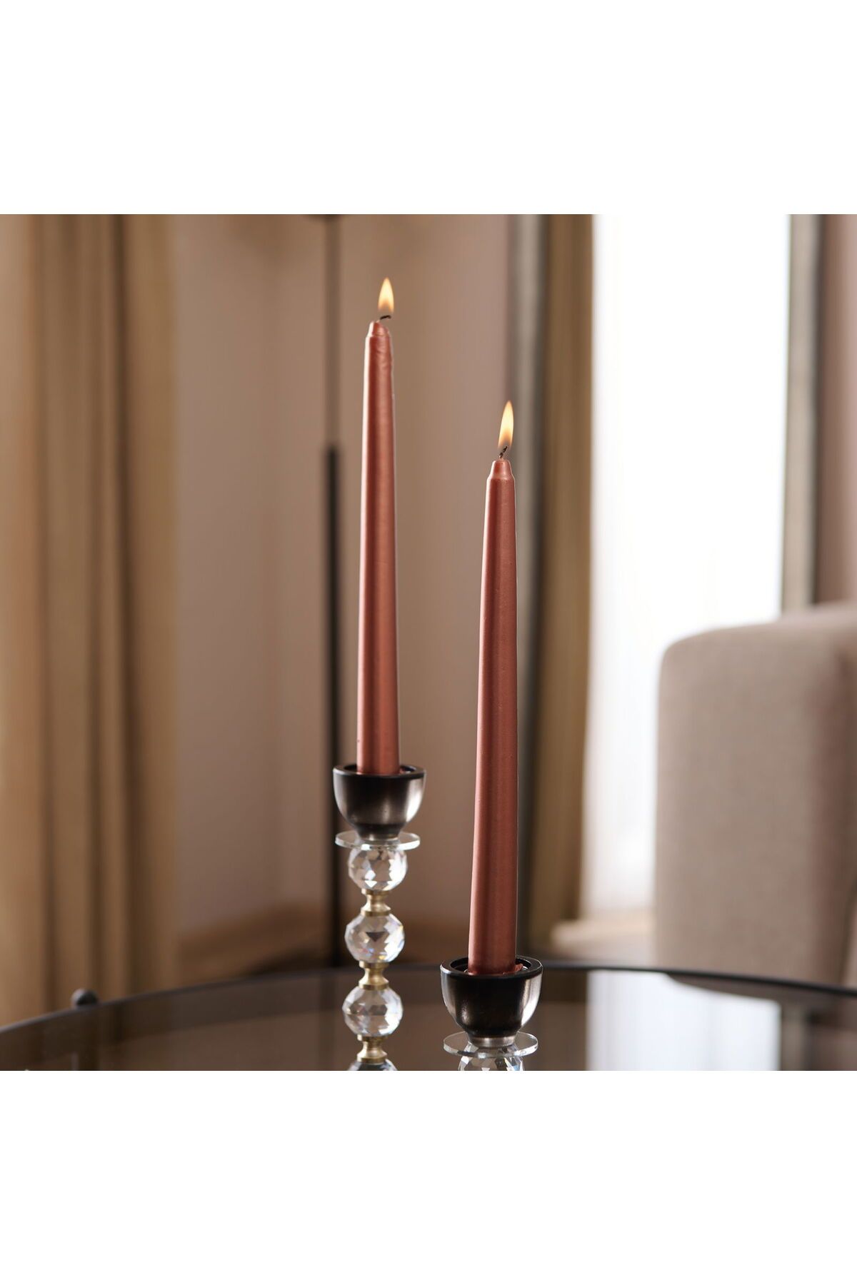 ASPARTAM 2 li Şamdan Mumu - Bronz - 25 cm