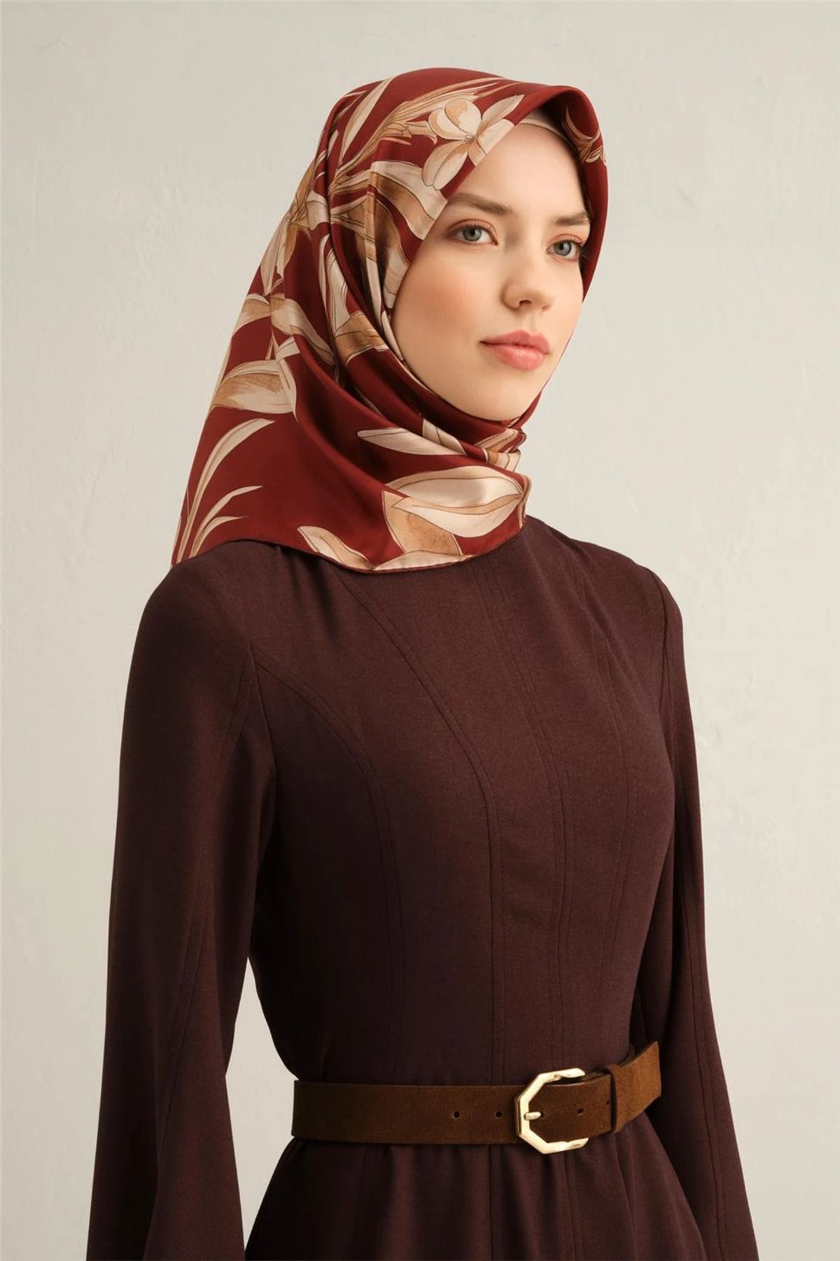 Armine Çiçek Desenli Saf İpek Sura Eşarp 9304 90 x 90 Bordo - 57